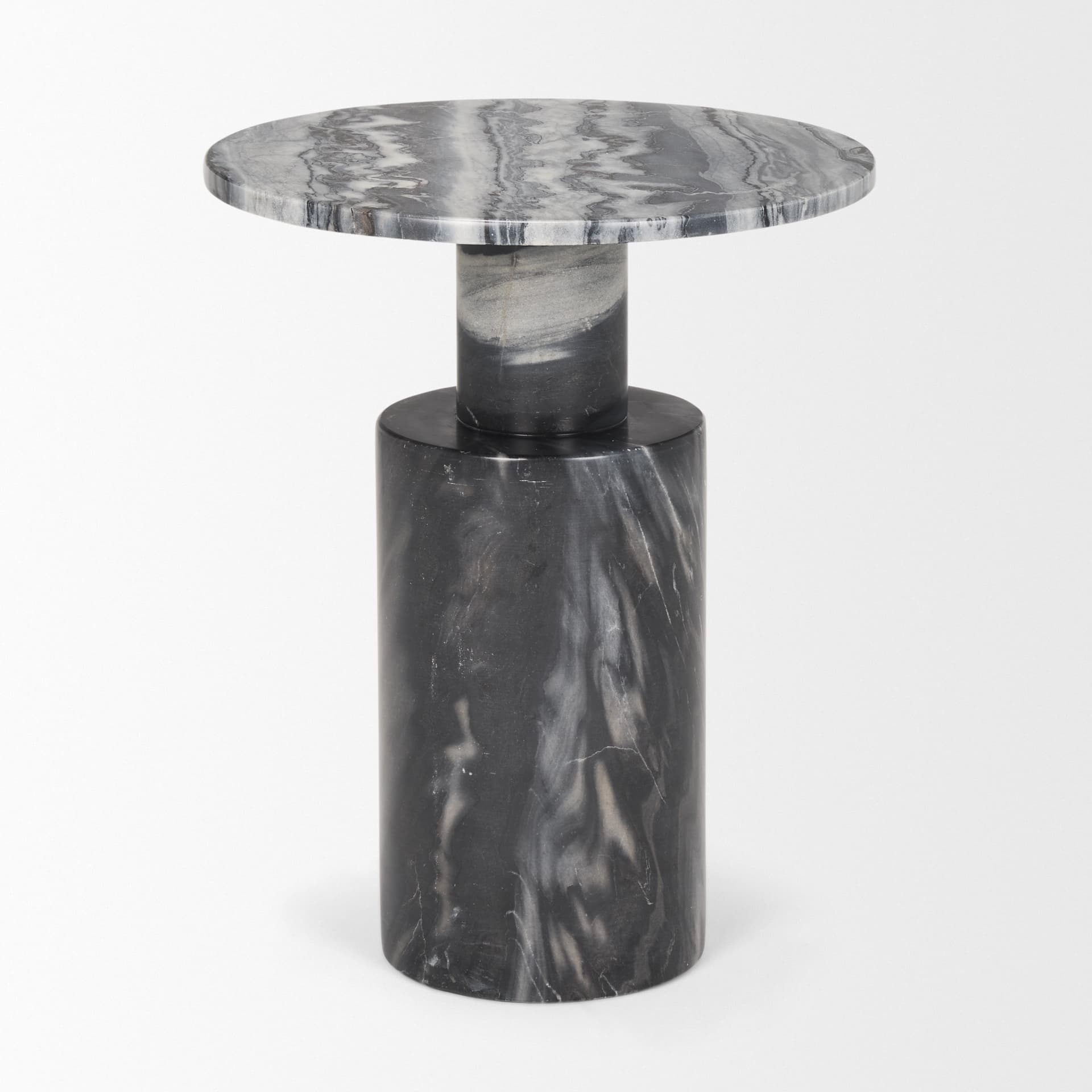 Taite Solid Dark Gray Marble Pedestal Accent Table — product photograph