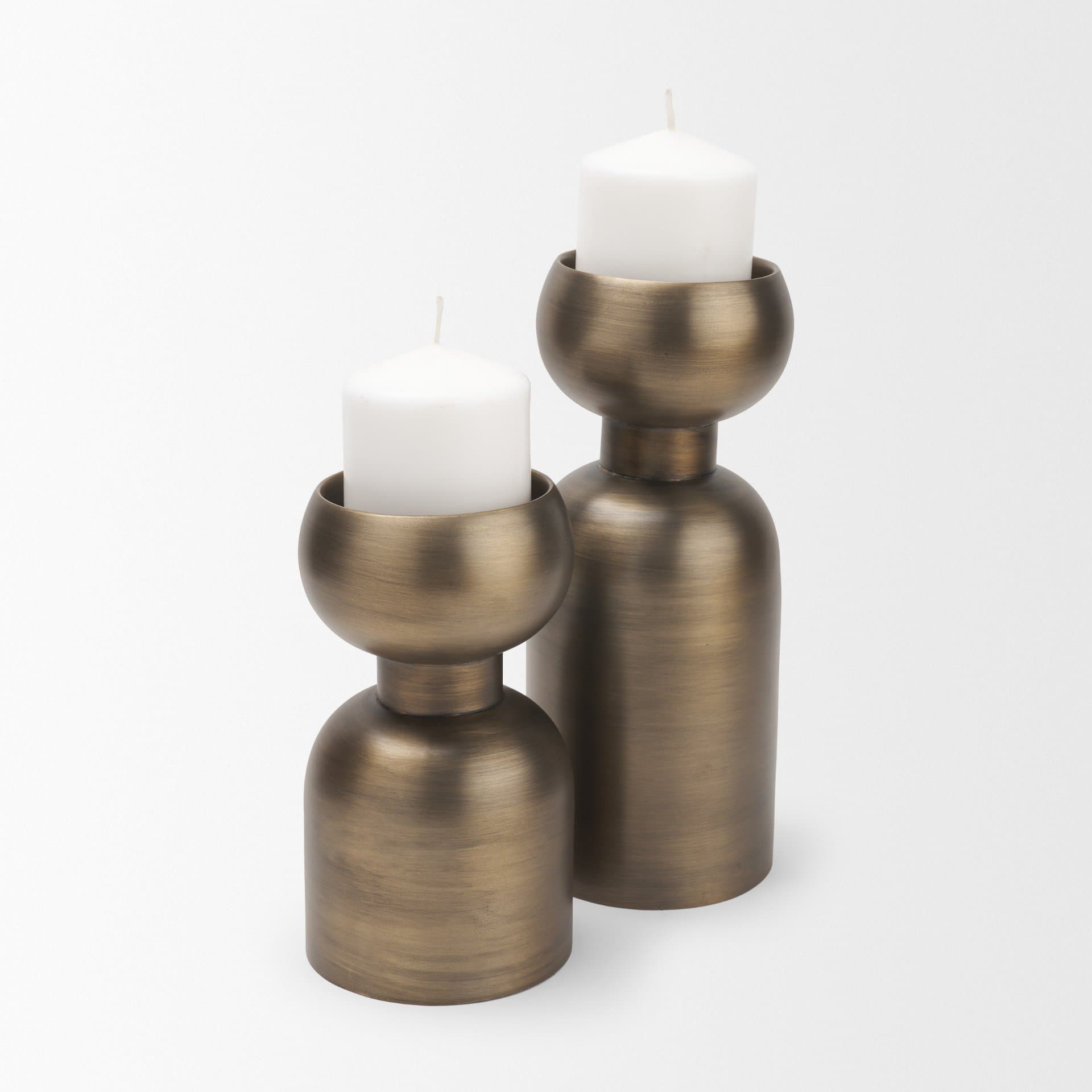 Pelar Small Antiqued Brass Stacked Pillar Candle Holder — product photograph