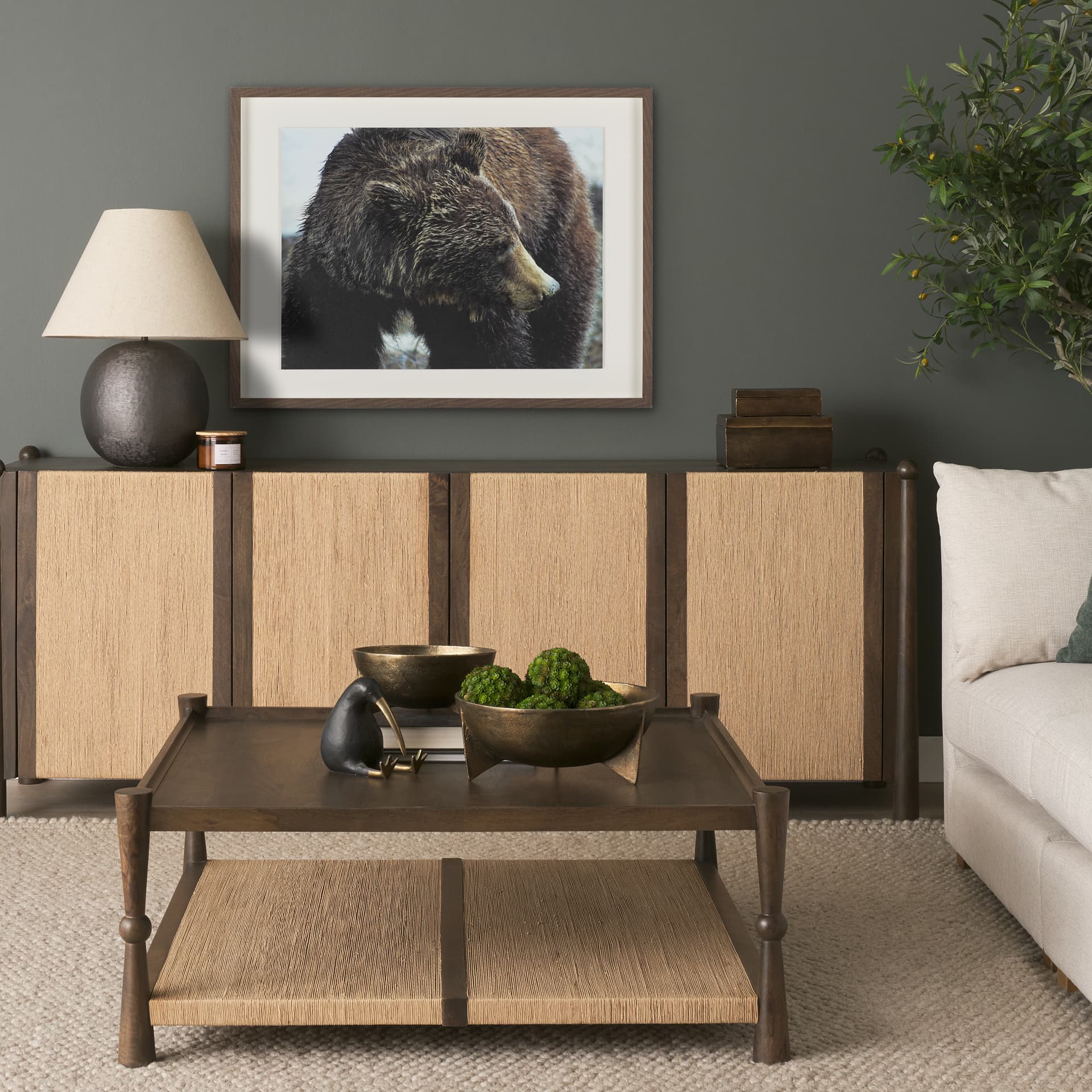 Grizzly Bear by Chad Mackay a Hand Embellished Textured Framed Photo Art Print Matted under Glass — in a styled room