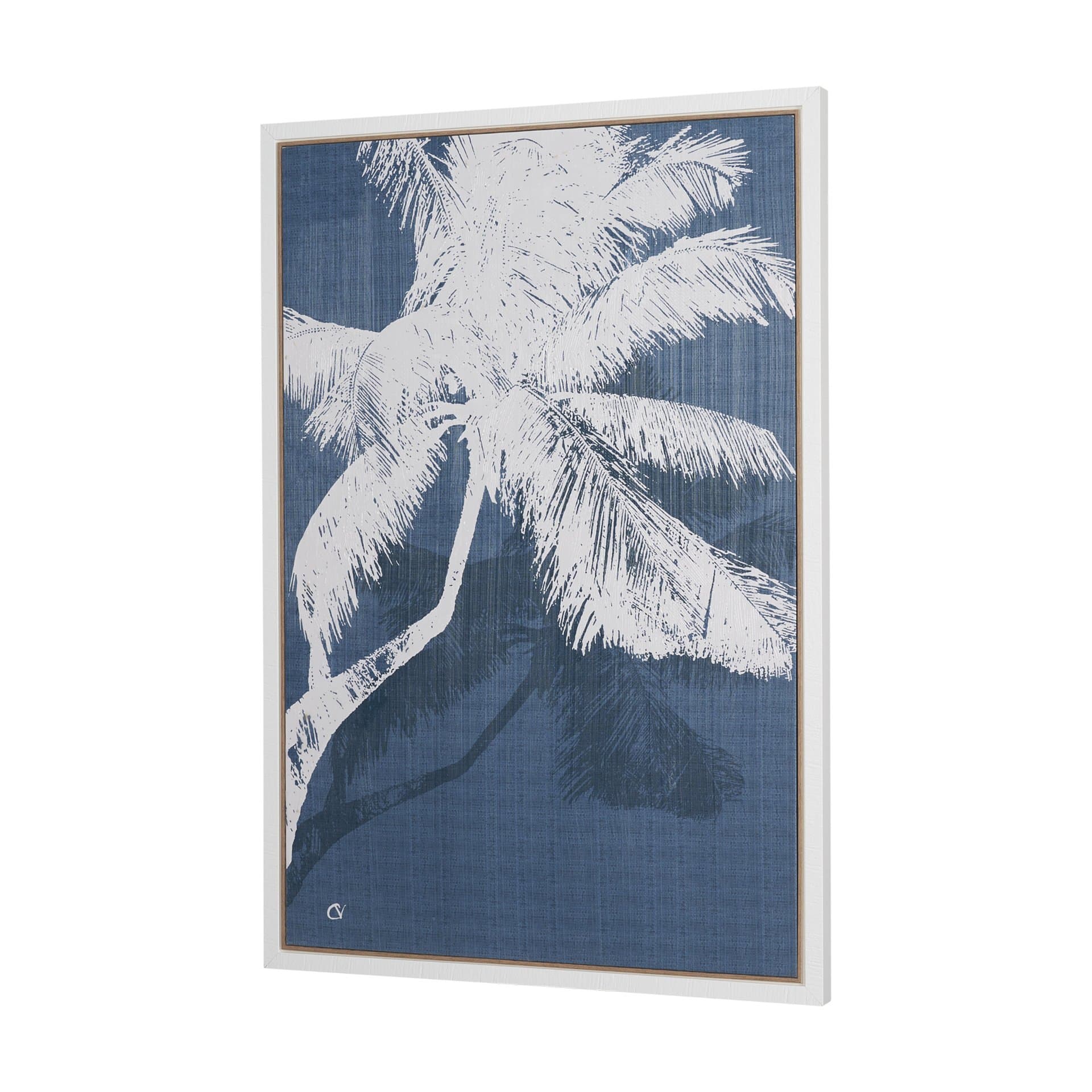 Palm Shadow II (Blue) by Mercana Studio Hand-Embellished Textured Framed Canvas Artwork — product photograph