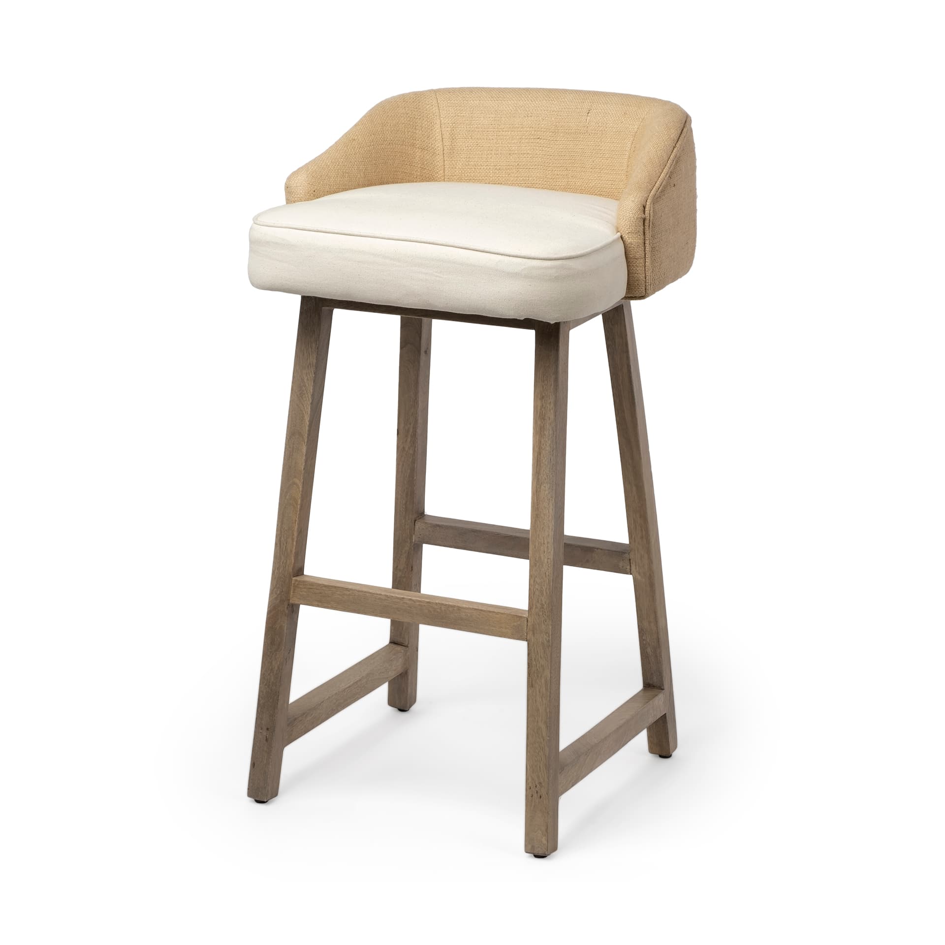 Monmouth Low Back 30in Seat Bar Stool | Cream Fabric w/ Brown Wood — product photograph