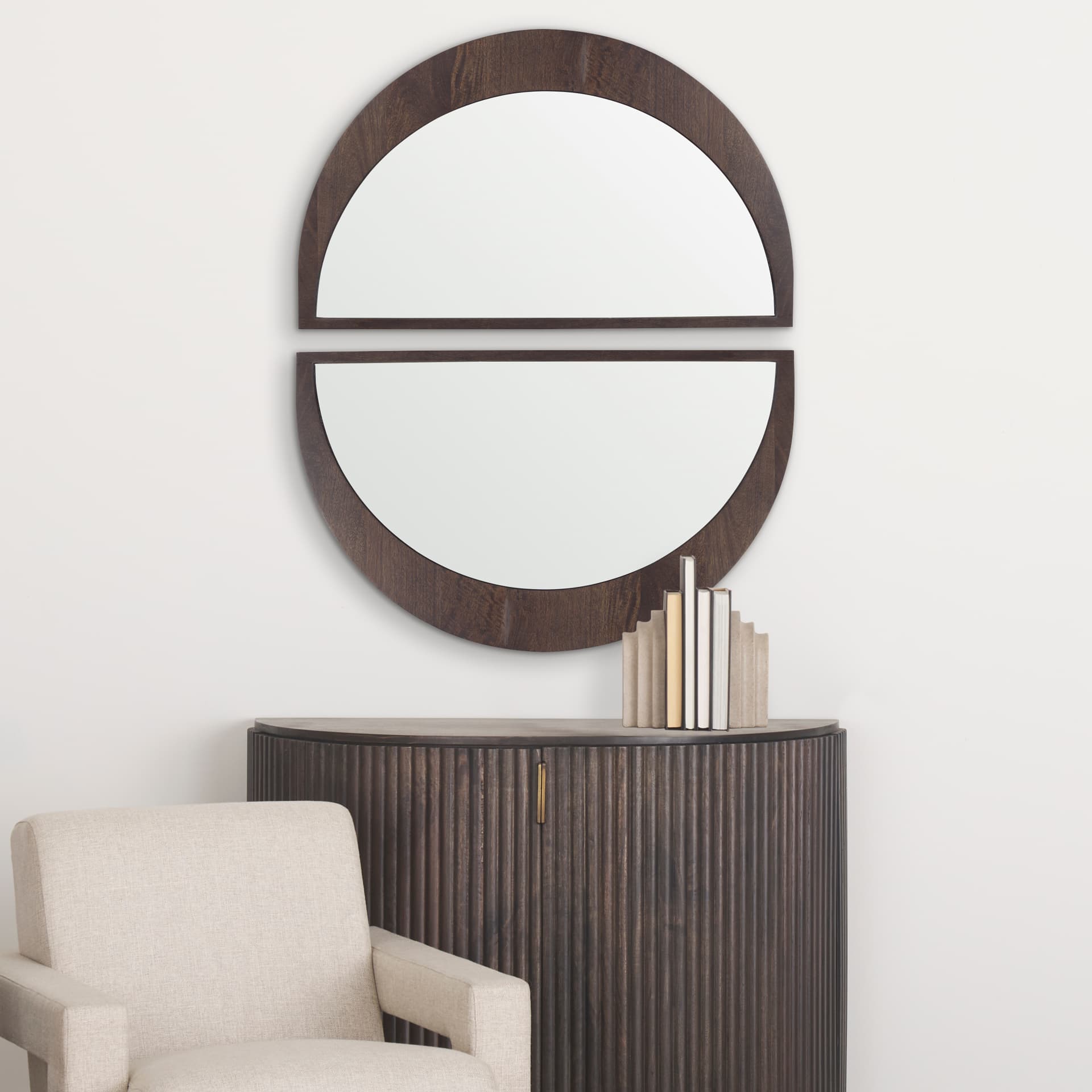 Celeste Dark Brown Wood Small Mirror — in a styled room