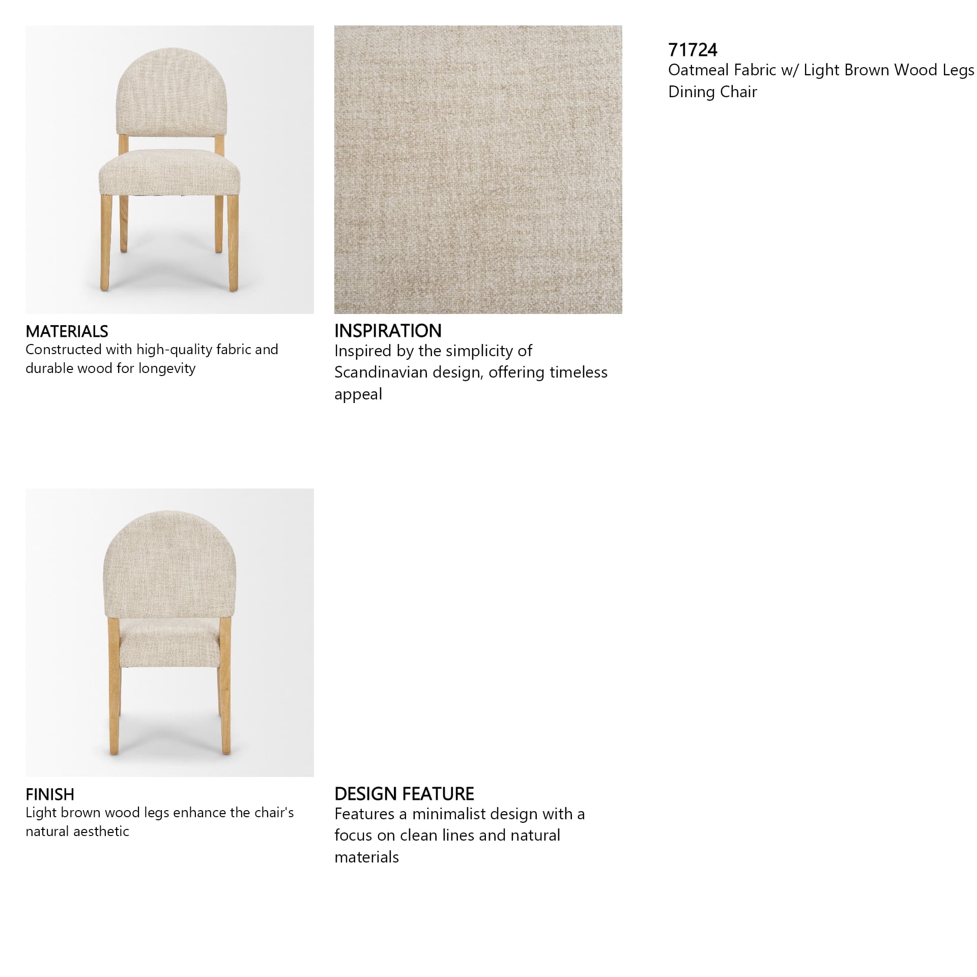Martie Rounded Back Dining Side Chair | Oatmeal Fabric w/ Wood — in a styled room