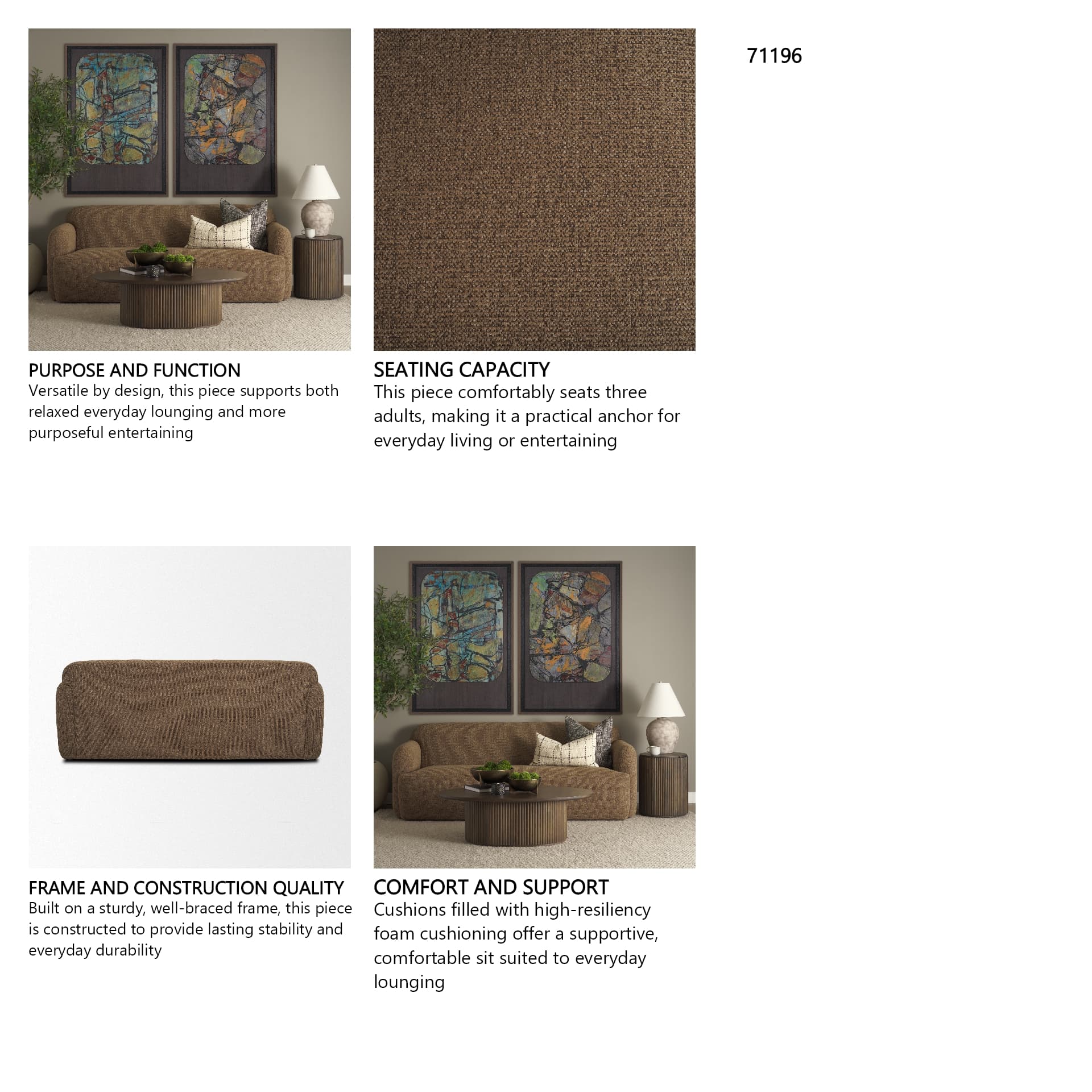 Saga Textured Brown Plush Fabric 3 Seater Sofa — in a styled room
