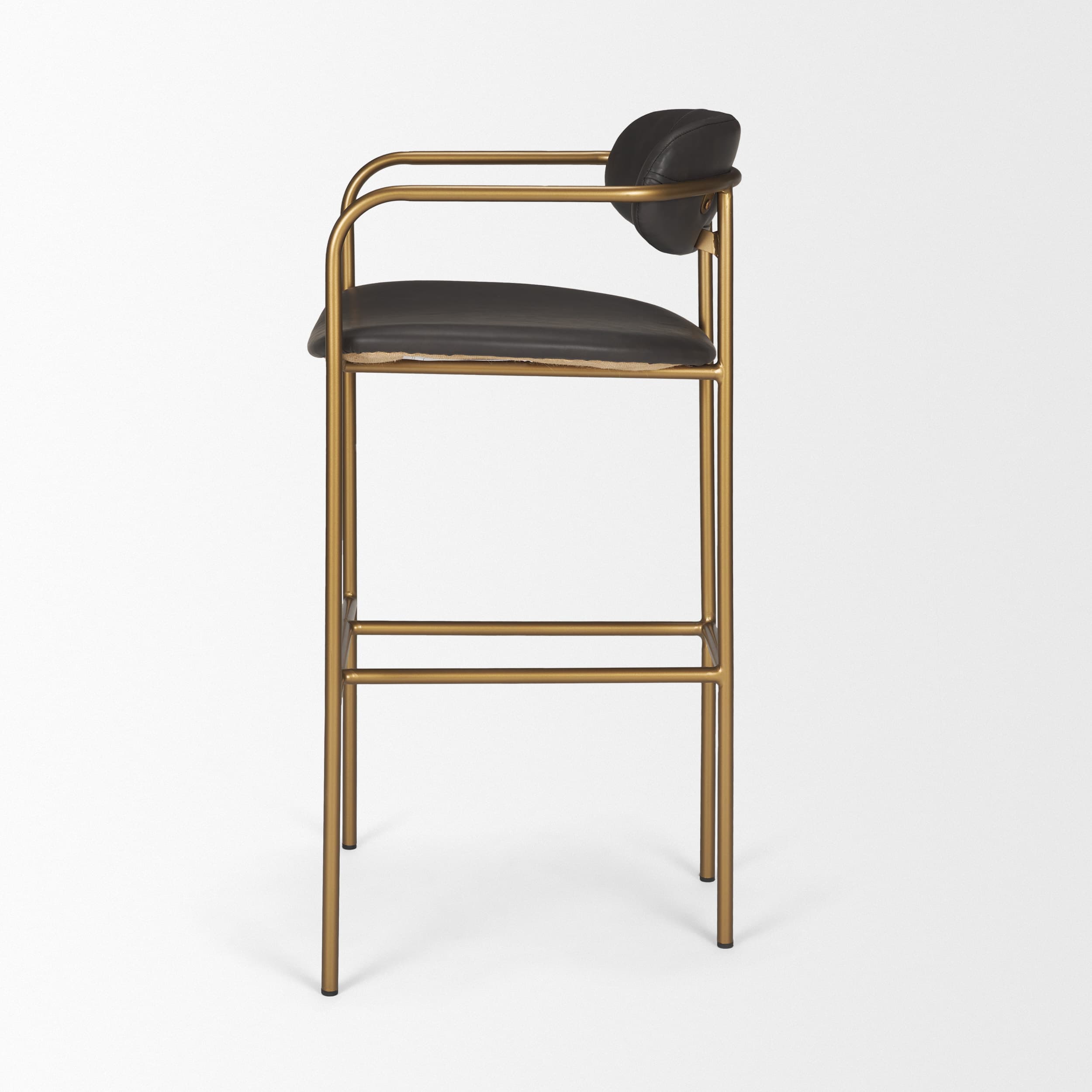 Parker Backless 40in Seat Bar Stool | Brown Faux Leather w/ Gold Metal — product photograph