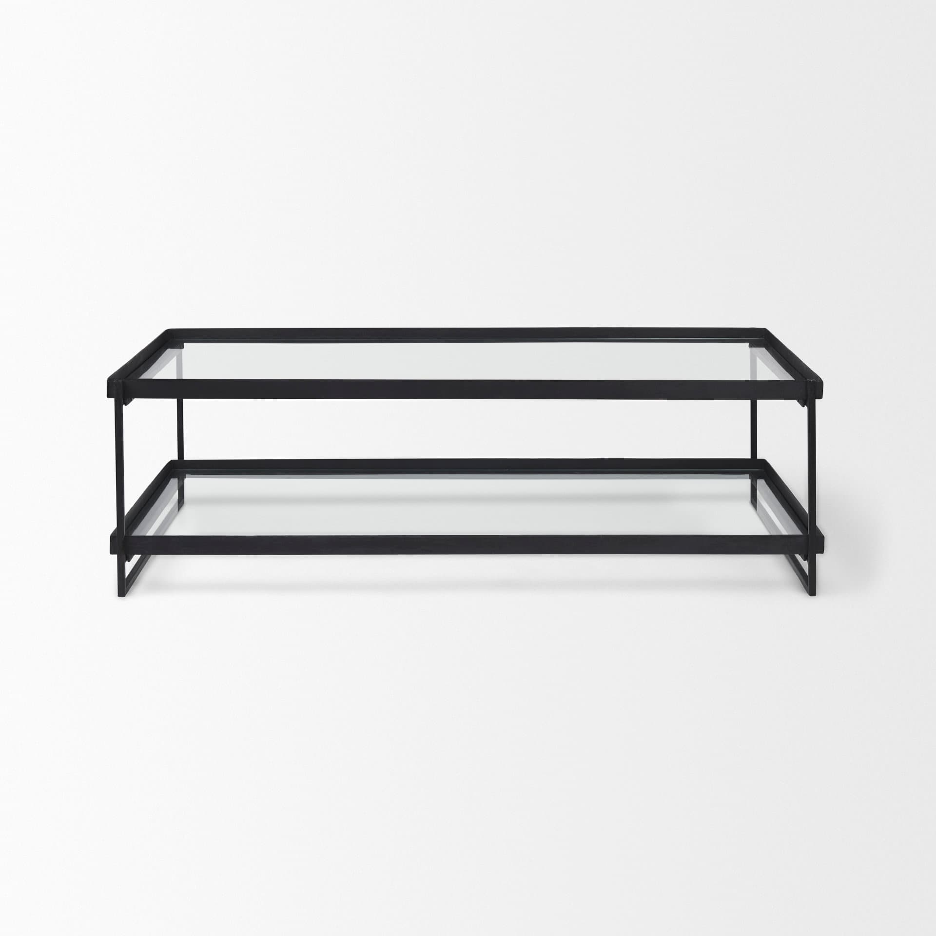 Trey 56"L x 32"W x 17"H Black Metal W/Glass Coffee Table — product photograph