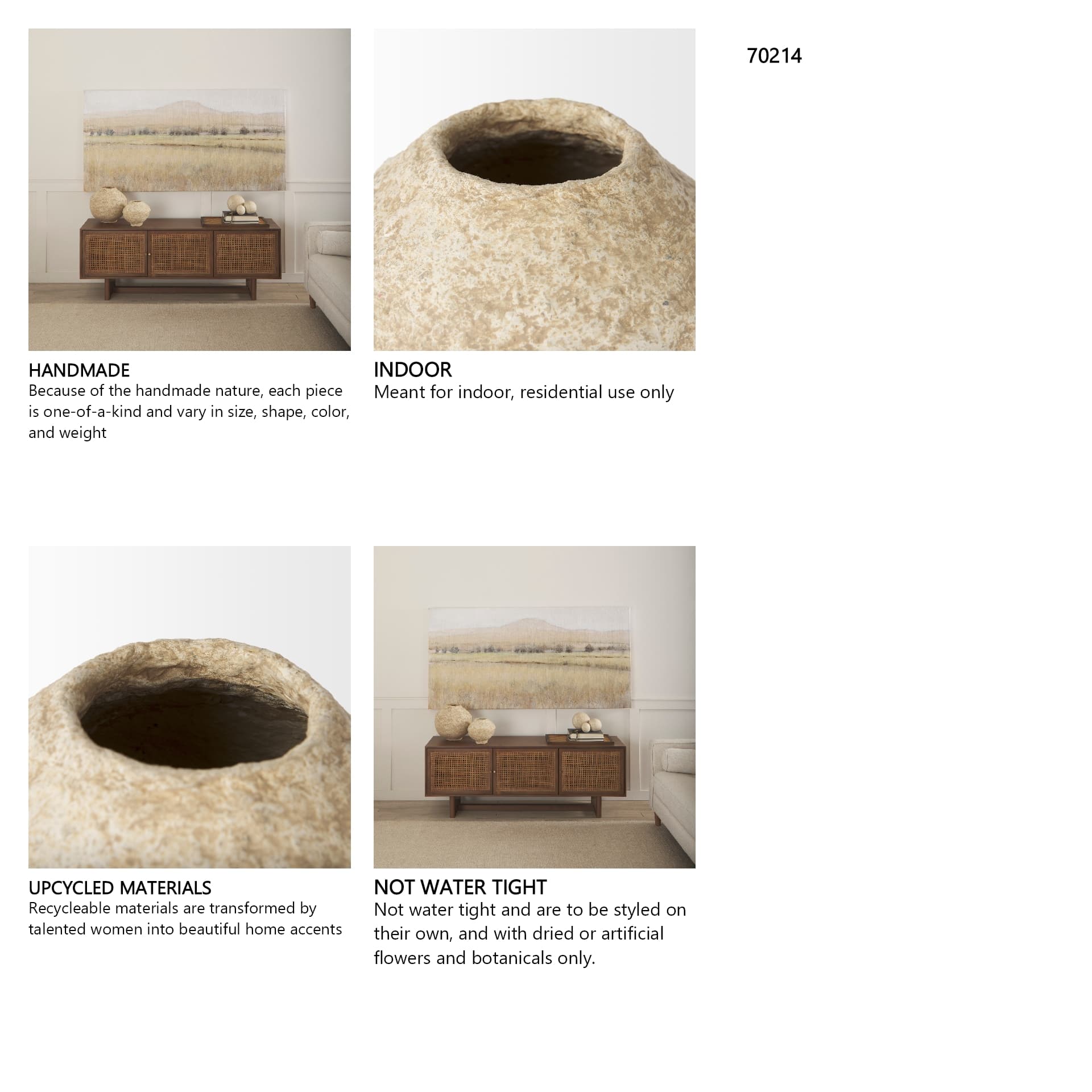 Ritu Small Beige Paper Mache Pot Vase — in a styled room