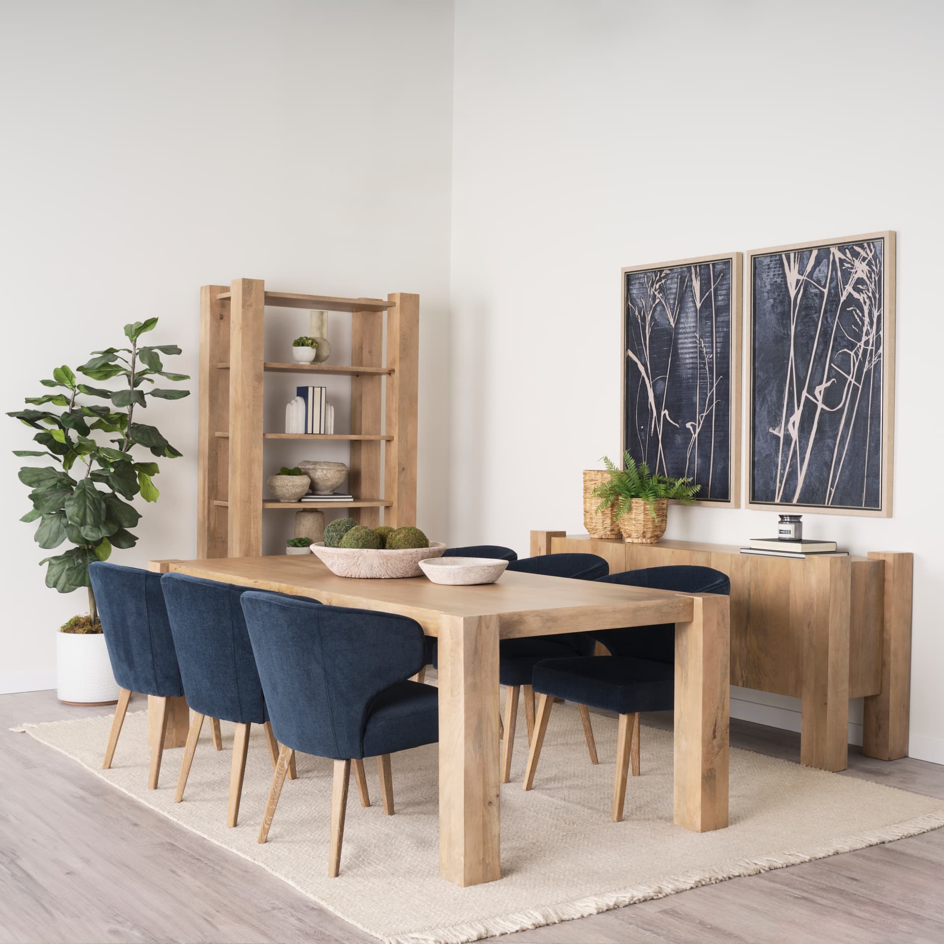 Nikita Set of 2 Large Light-Wash Reclaimed Wood Bowls — in a styled room