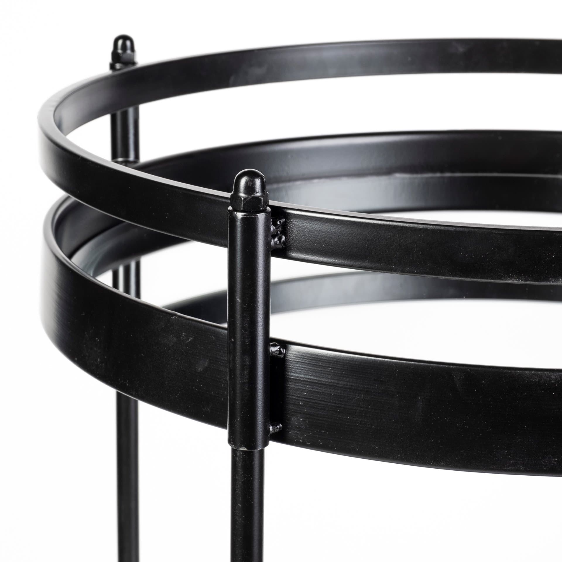 Ada Round Shape Black Metal Frame Two-Tier w/Glass Shelf Bar Cart — product photograph