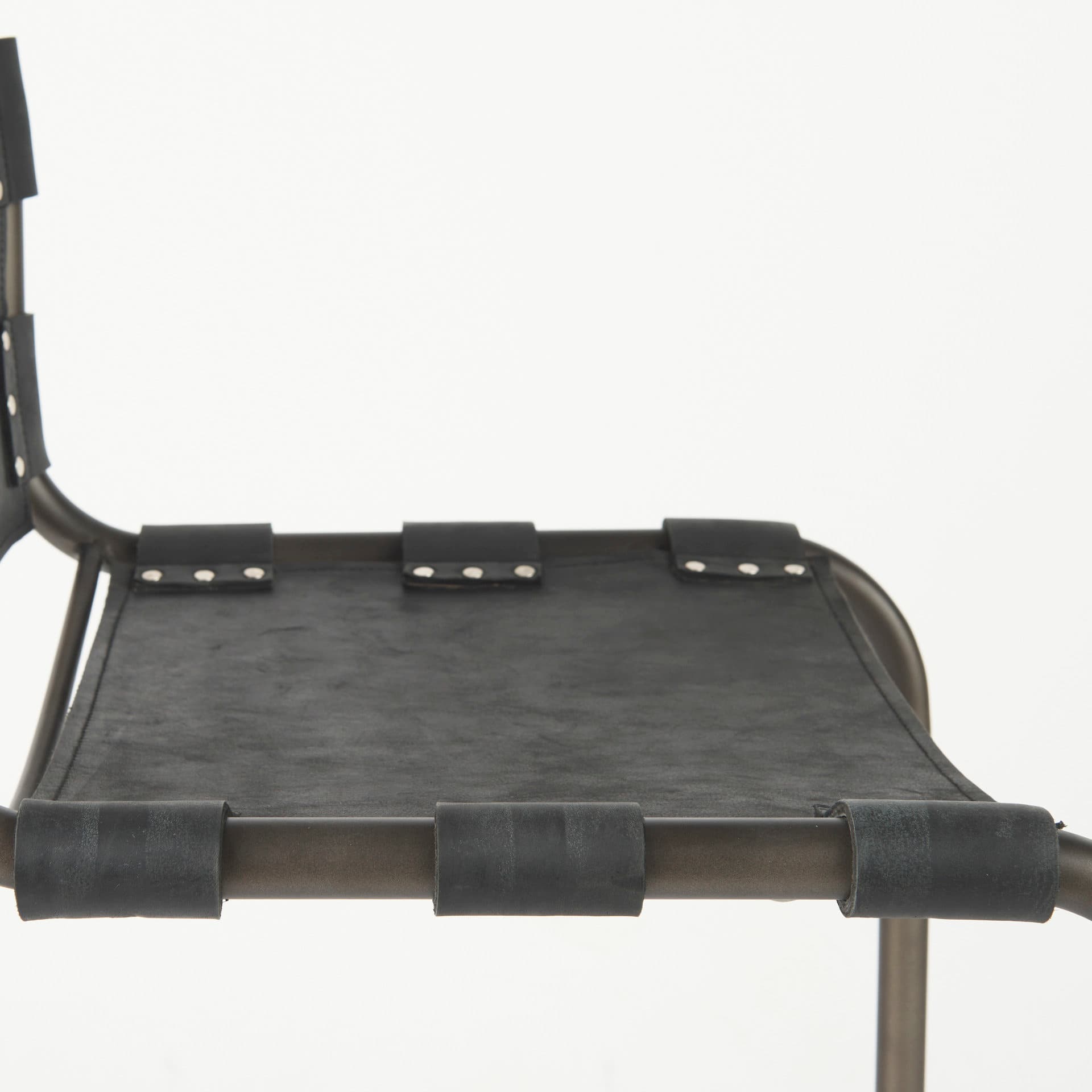 Berbick Backless 38in Seat Counter Stool | Black Leather w/ Gray Metal — product photograph