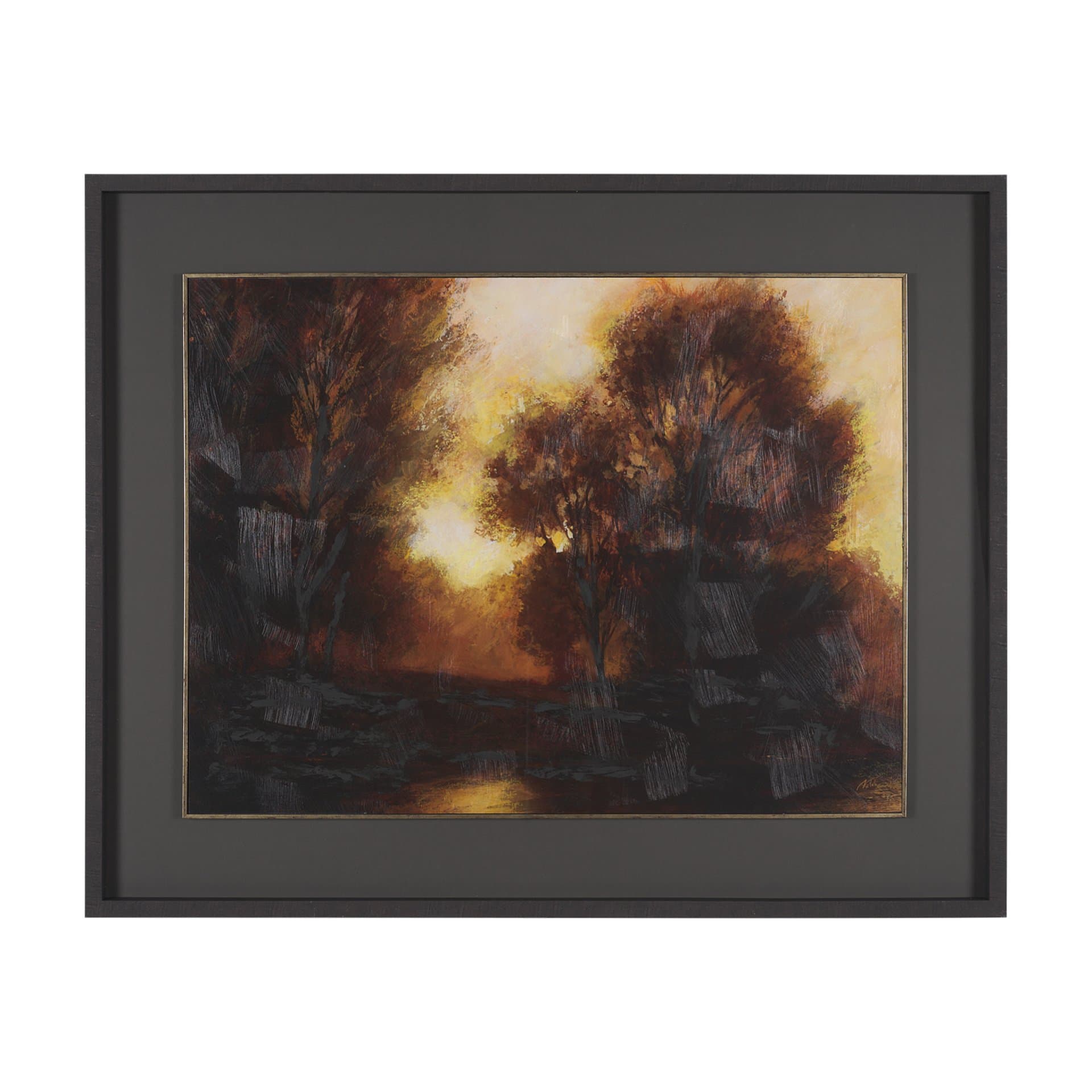 Golden Quiet I by Mercana Studio Hand-Embellished Textured Framed Artwork Matted under Glass — product photograph