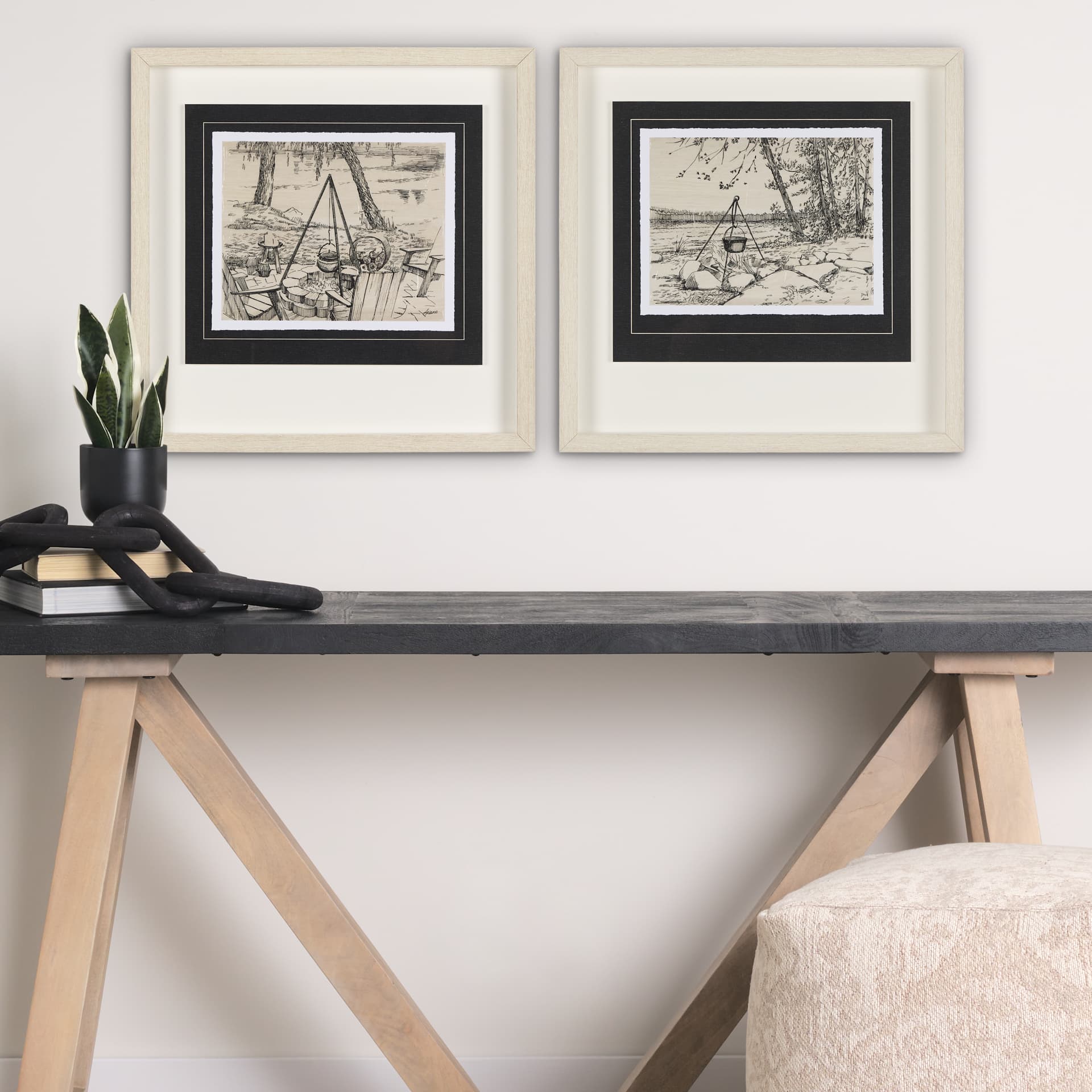 Fireside II by Mercana Studio a Hand Embellished Textured Framed Art Print Matted under Glass — in a styled room
