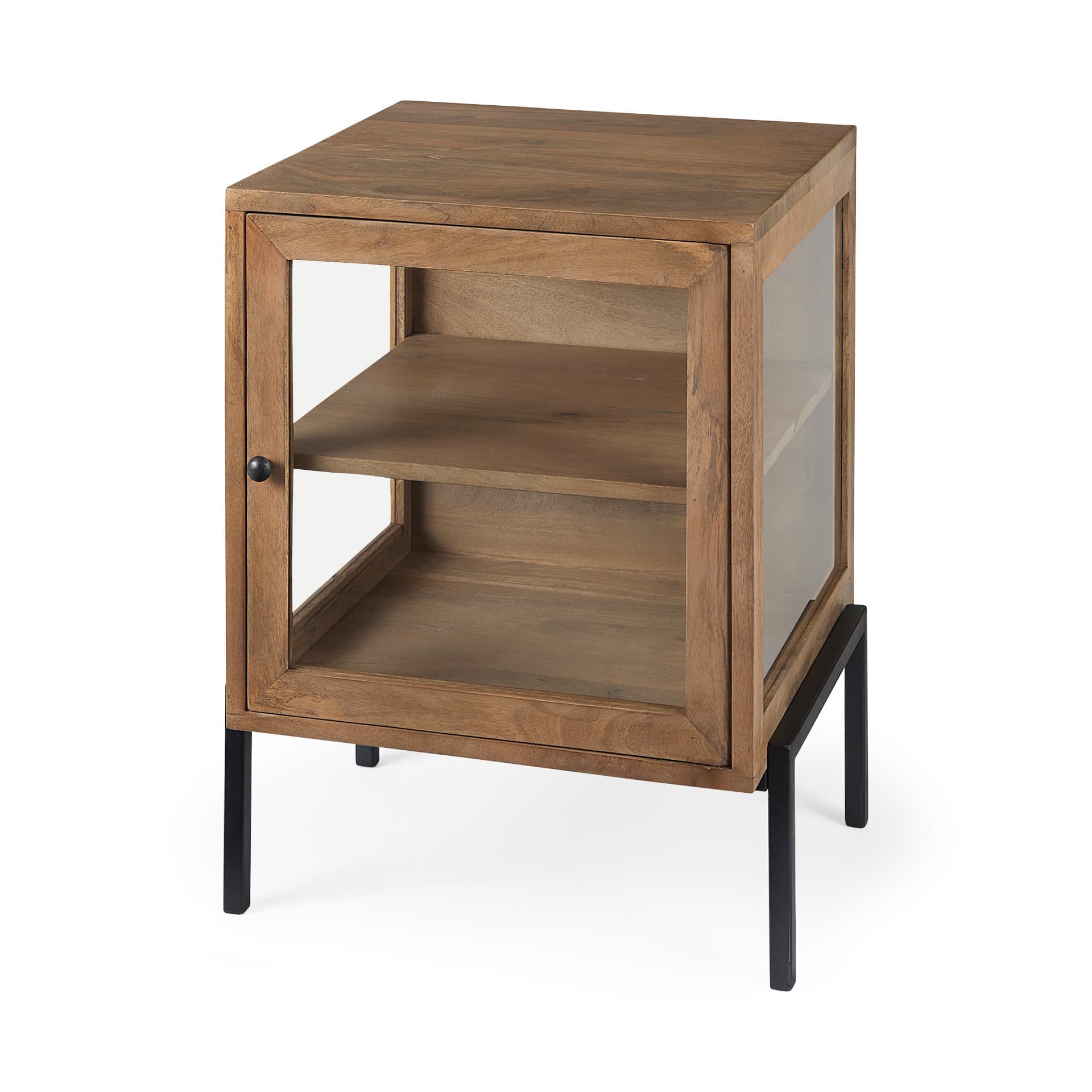 Arelius 20L x 18W x 26H Light Brown Wood W/ Black Metal Frame End/Side Table — product photograph