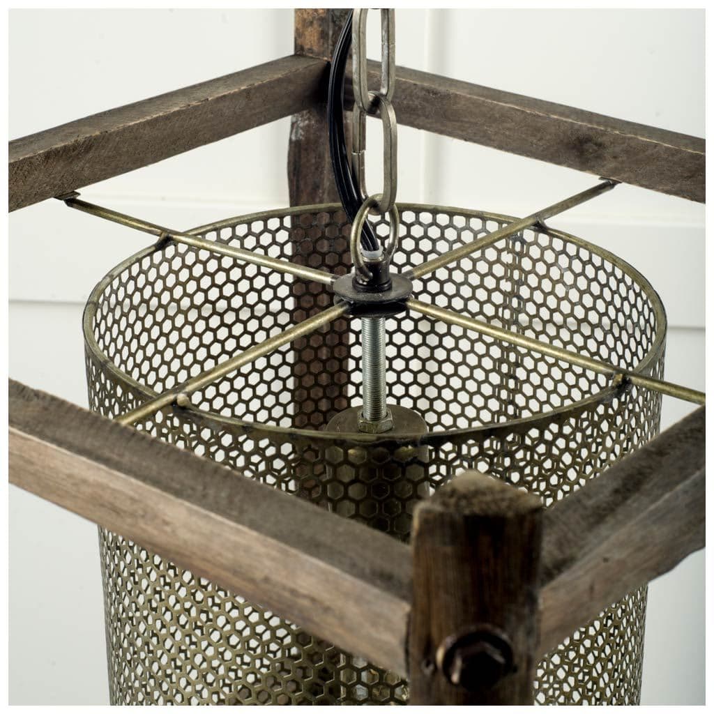 Keppler 16L x 16W x 18.3H Perforated Metal and Wood Pendant Light — product photograph