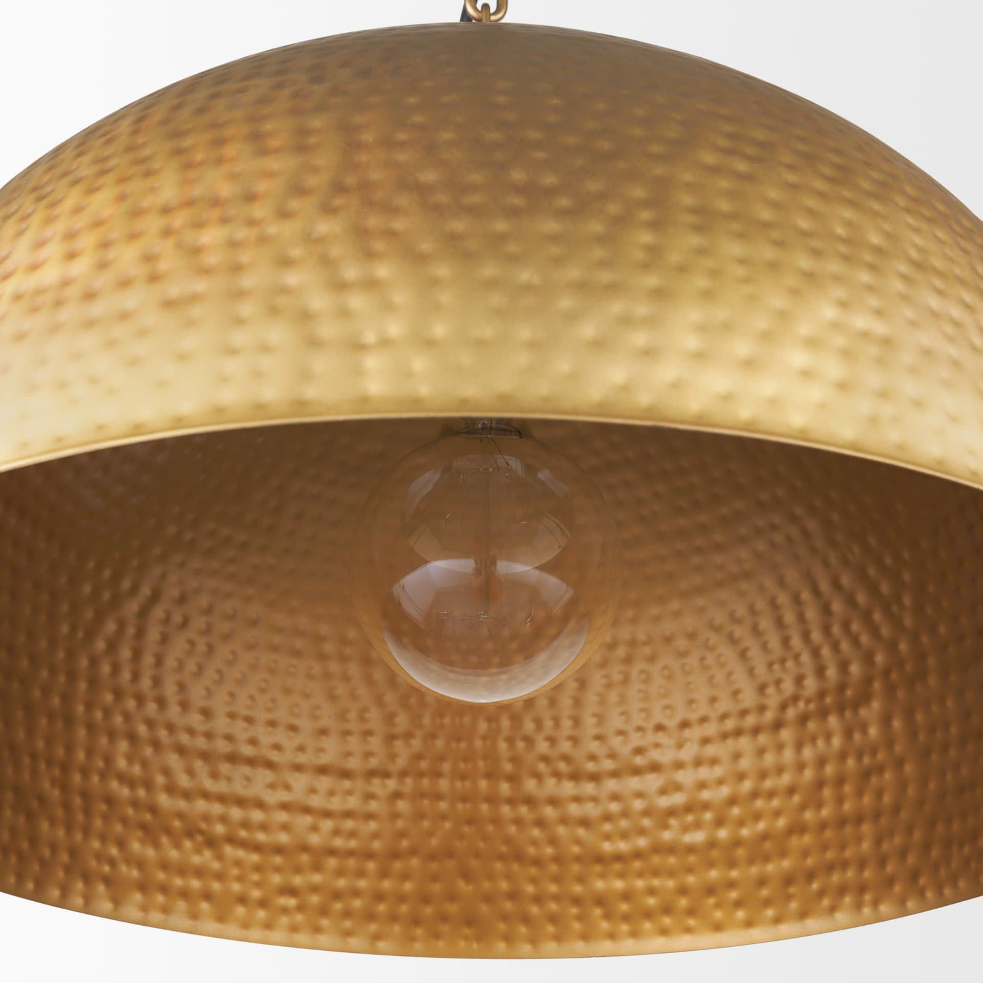 Karina 24" Round Brass-tone Hammered Metal Dome Pendant Light — product photograph