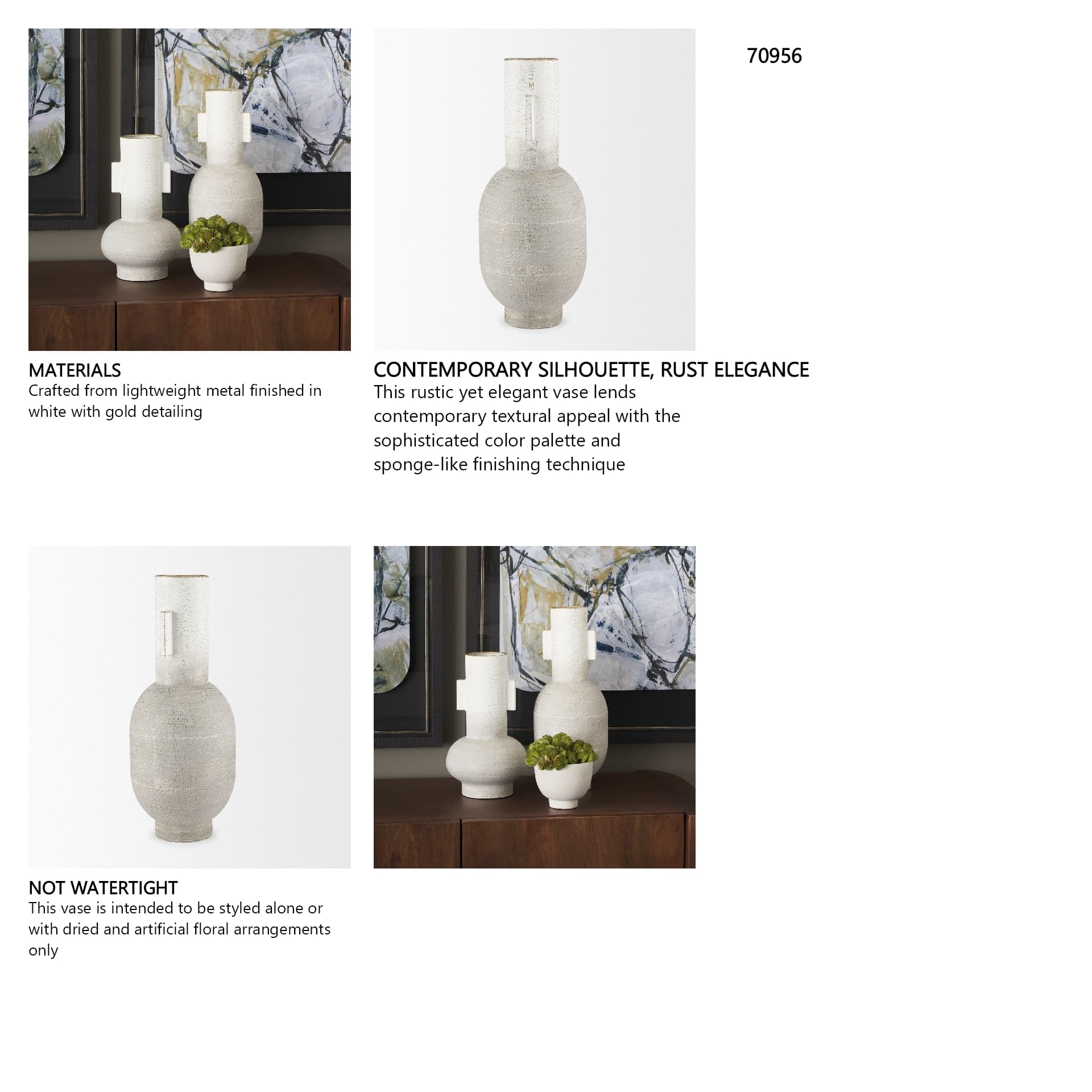 Torres Tall Textured Off White w/ Gold Metal Vase — in a styled room
