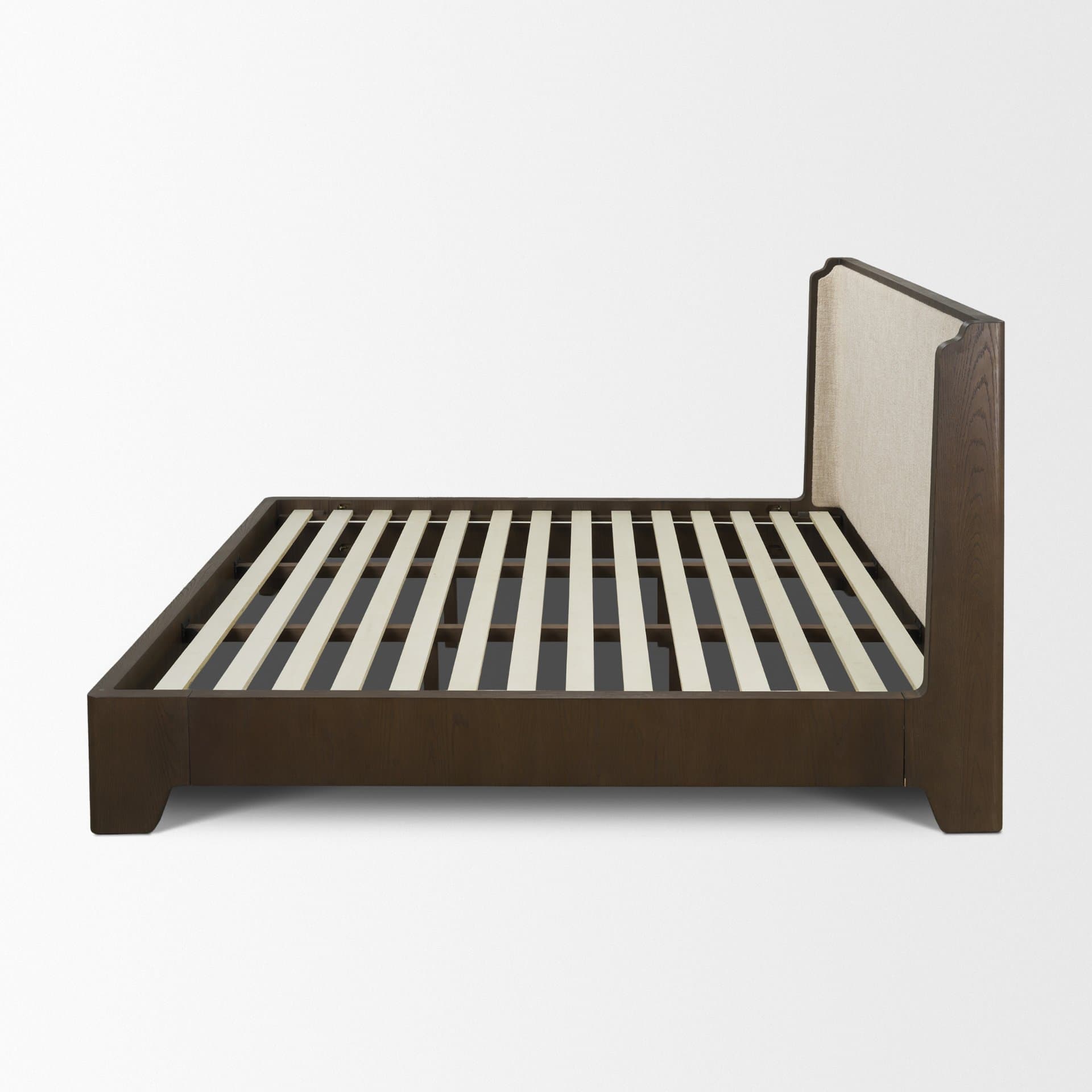 Holden King Upholstered Bedframe | Shelter Headboard | Oatmeal Performance Fabric — product photograph