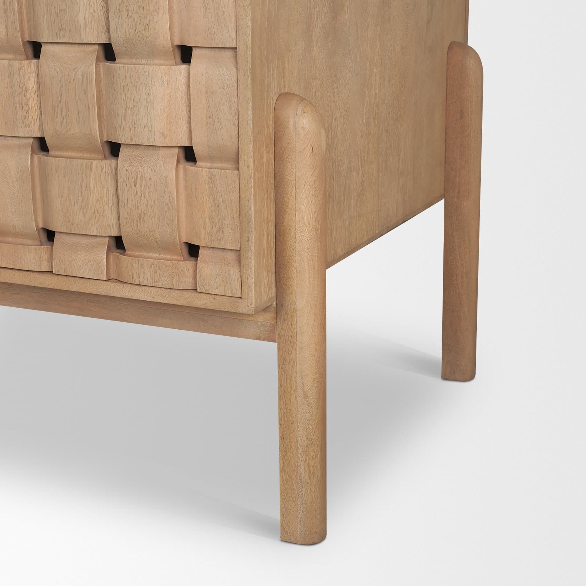 Trellyn Light Brown Solid Wood Carved Woven Desk — product photograph