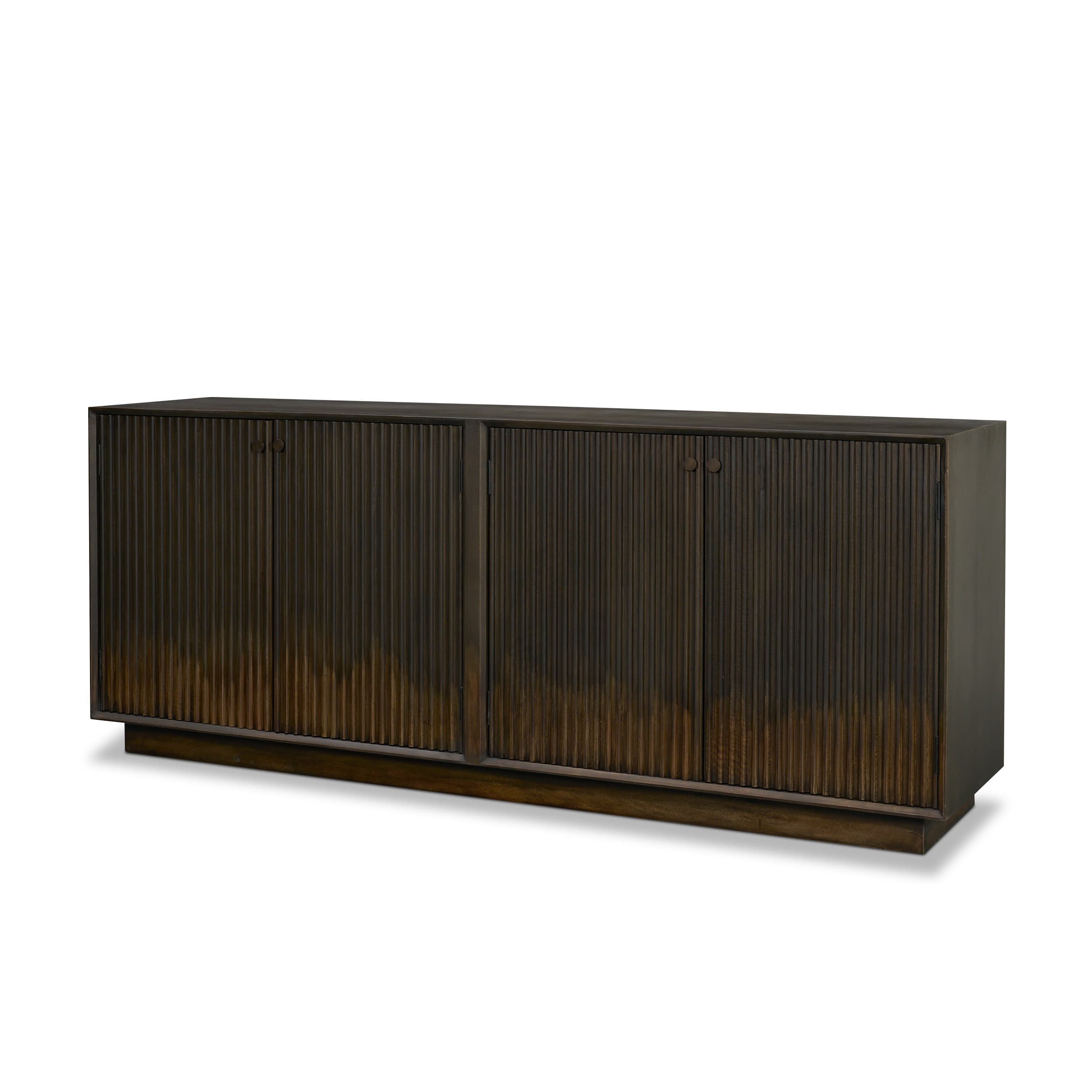 Cinder Distressed Dark Brown Wood Reeded 4-Door Closed Sideboard — product photograph