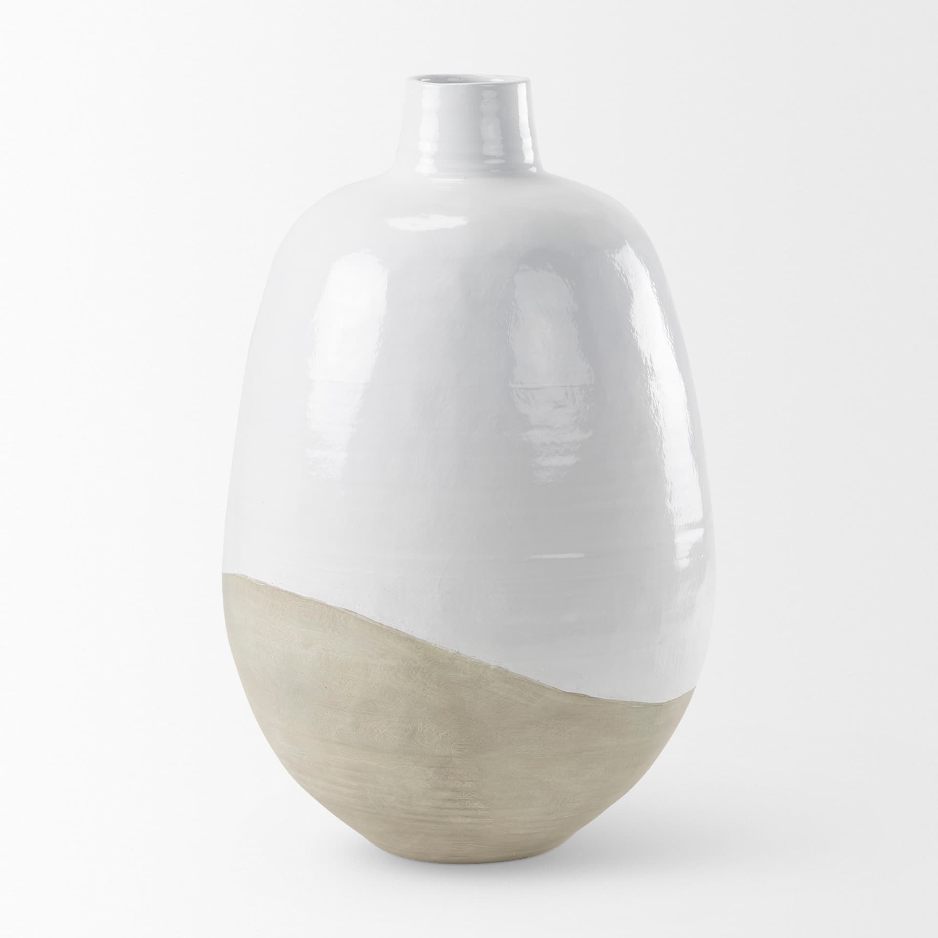 Amos 20.5L x 20.5W x 31.9H White and Dark Beige Color Blocked Ceramic Floor Vase — product photograph