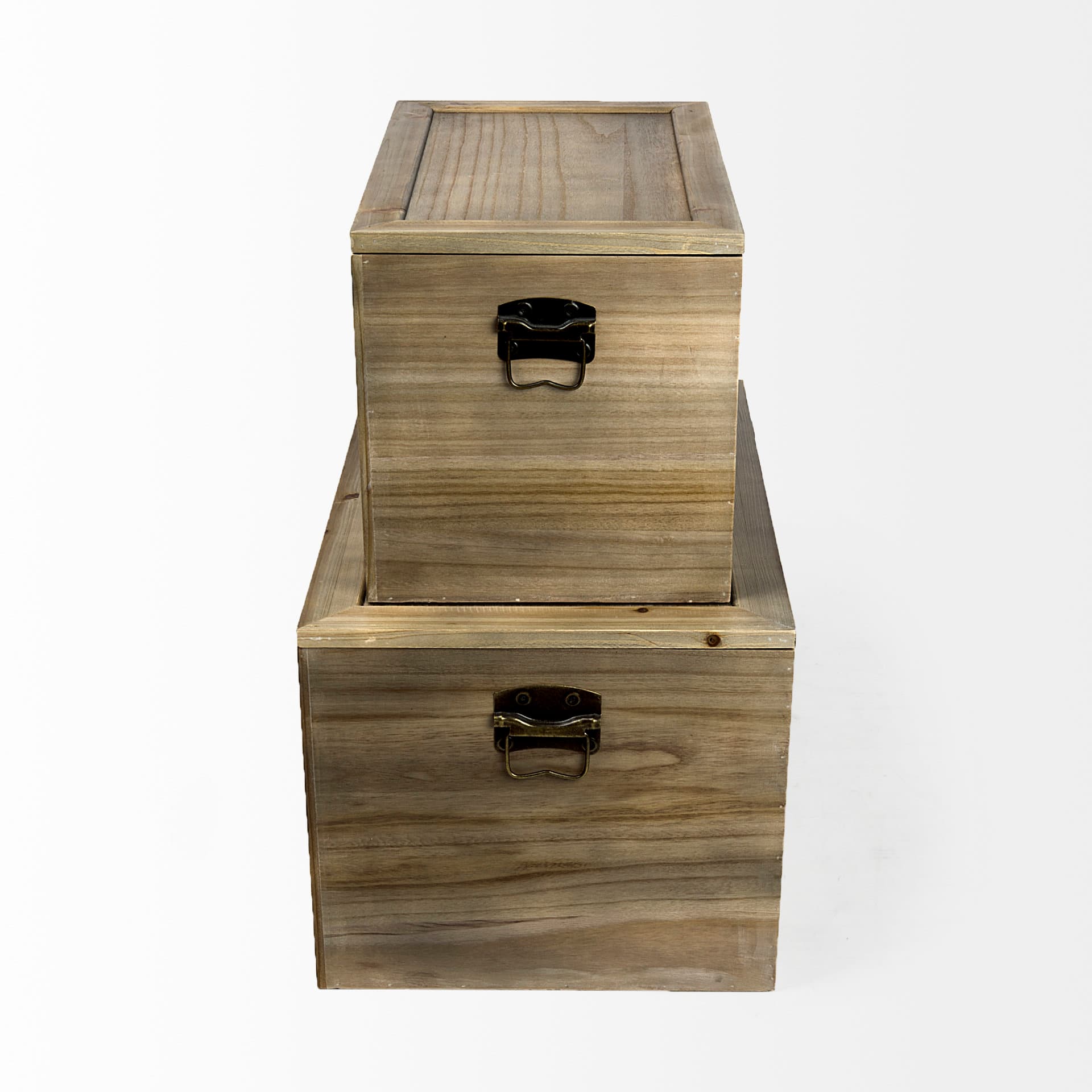 Sonny 23.6L x 15.7W x 13.8H Set of Two Brown Wood and Wicker W/ Metal Detail Rectangular Boxes — product photograph