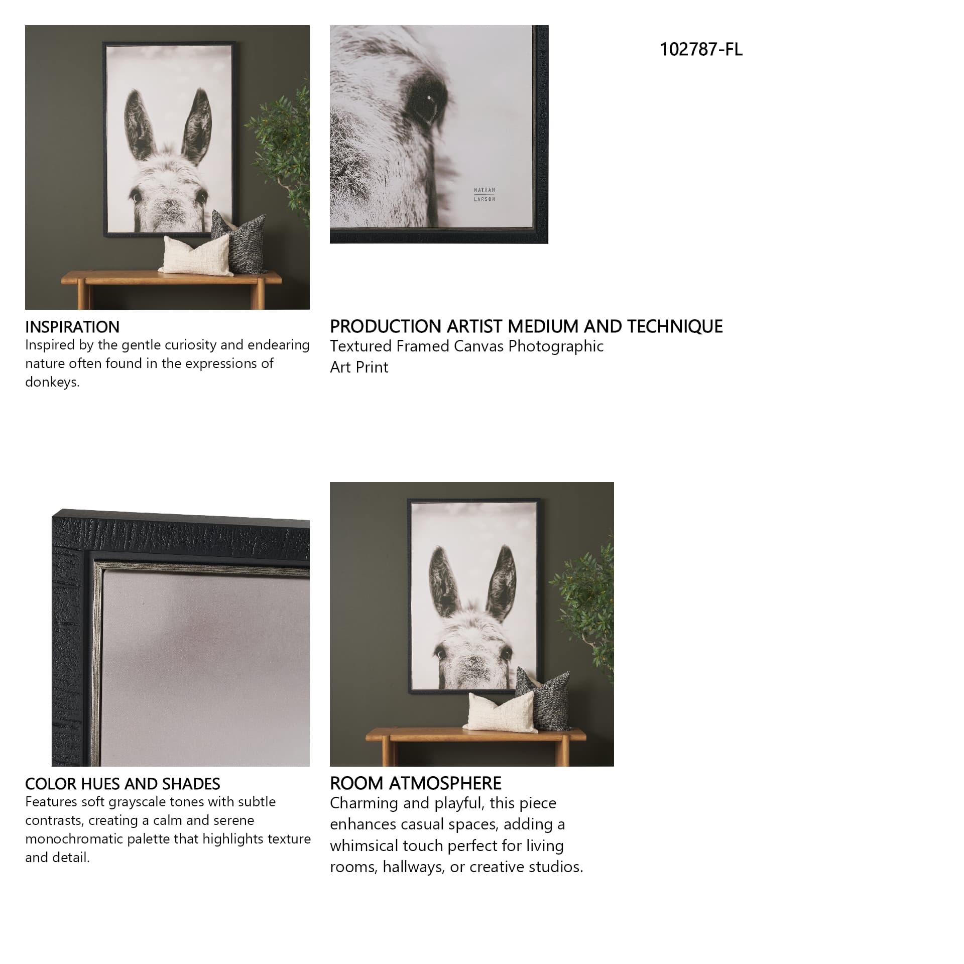 Downward Facing Donkey Sepia by Nathan Larson Textured Framed Canvas Photo Print — in a styled room