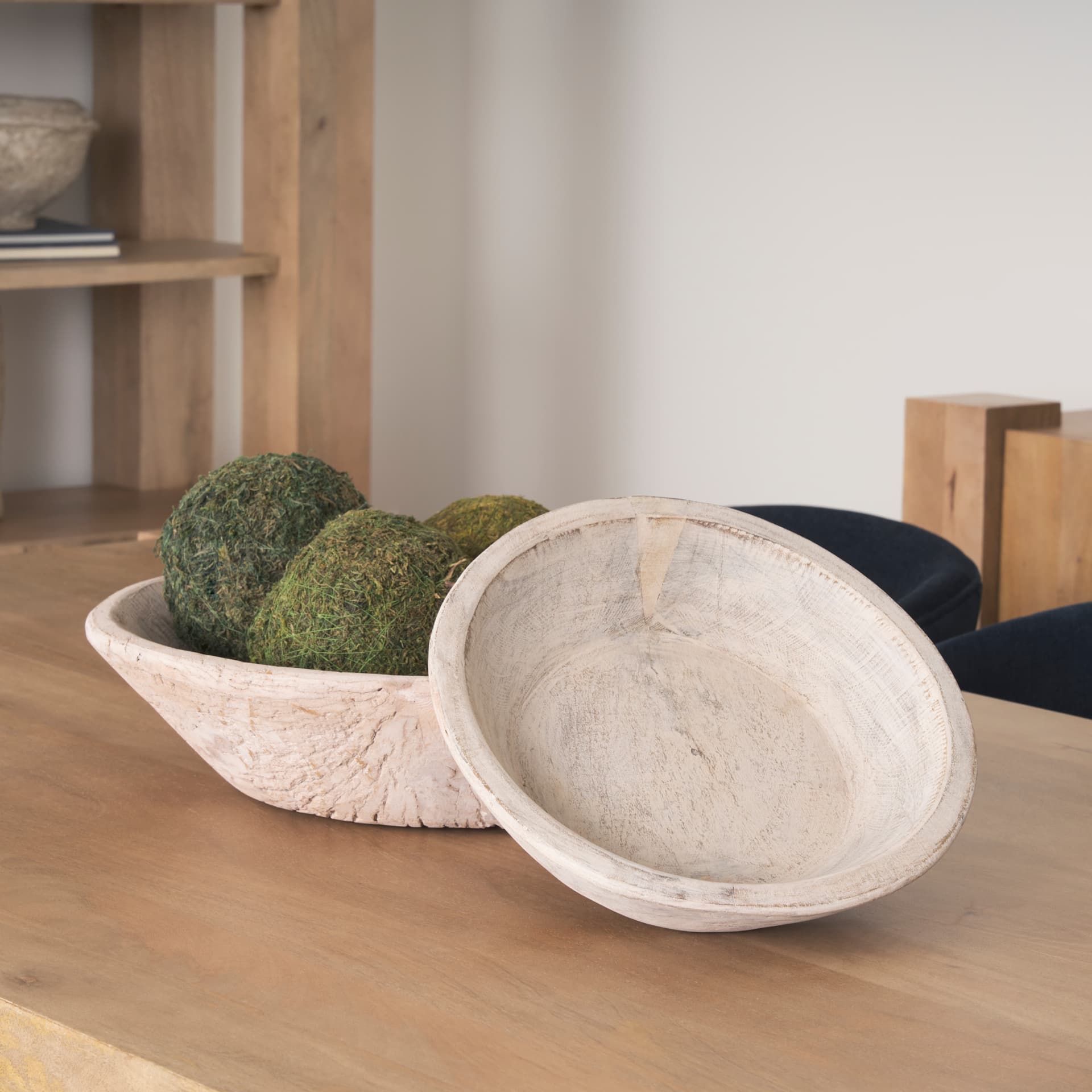 Nikita Set of 2 Large Light-Wash Reclaimed Wood Bowls — product photograph