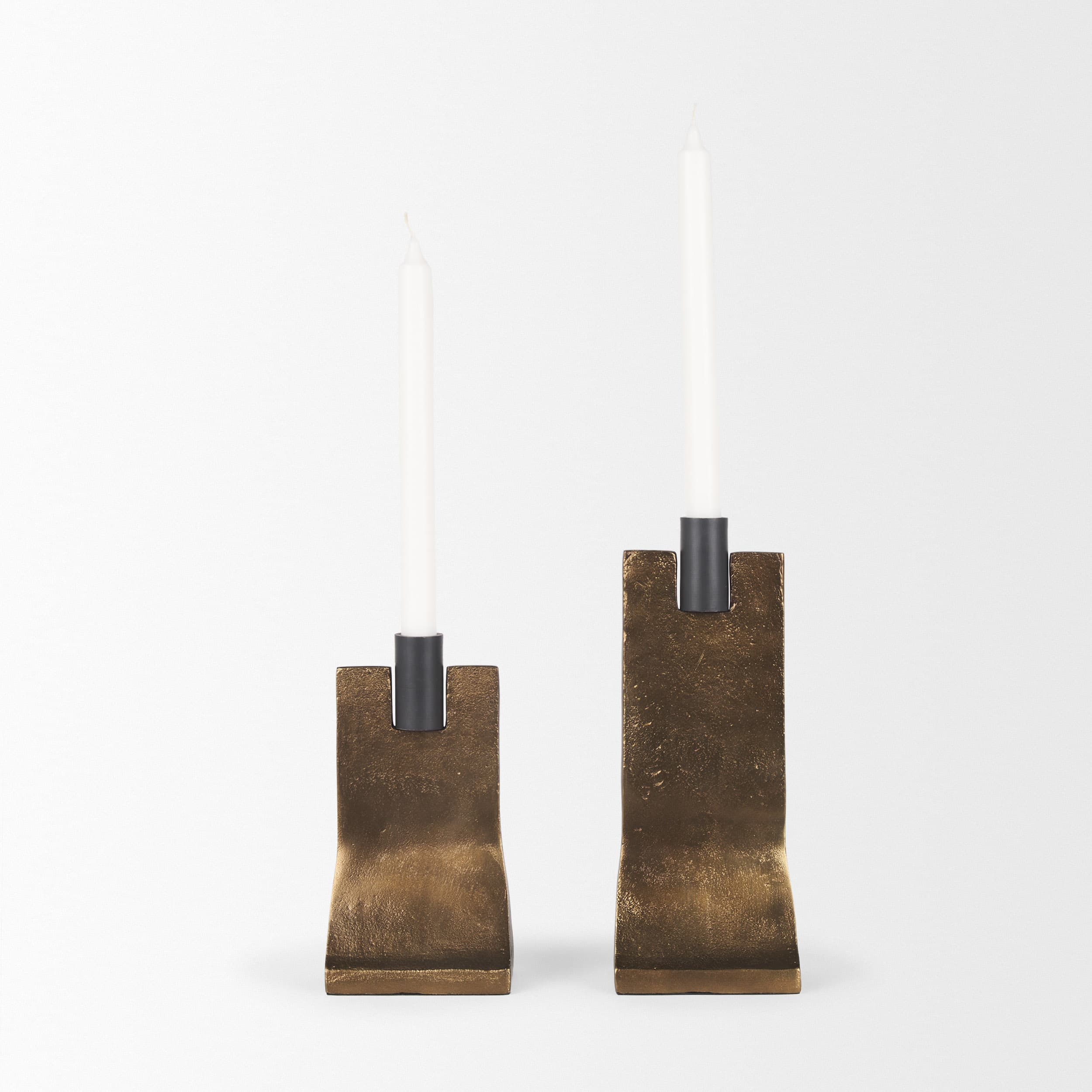 Polli Antiqued Gold w/ Matte Black Metal Taper Candleholders (Set of 2) — product photograph