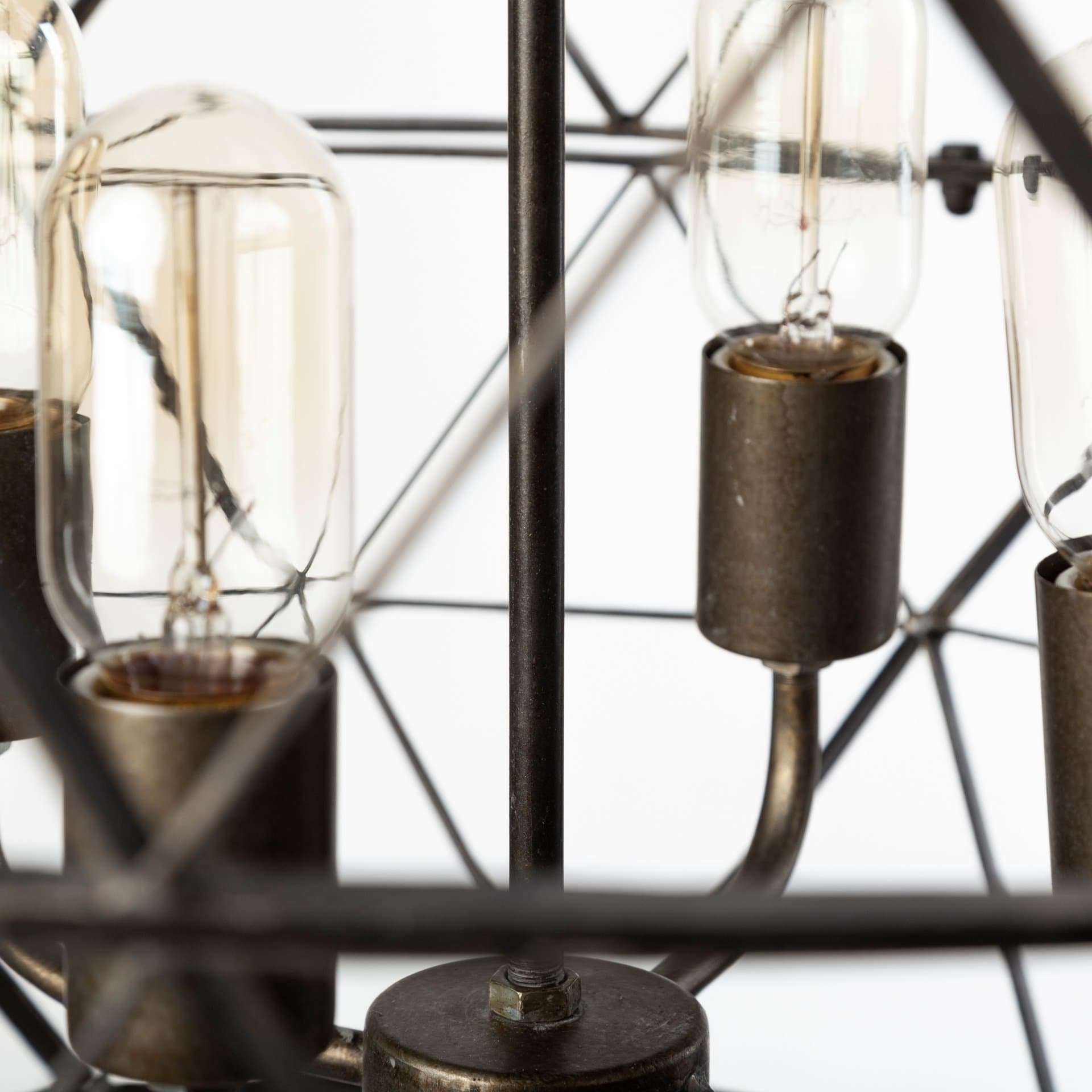 Dyson II (22.5"D) Black Metal Triangular Orb Four Bulb Chandelier — product photograph