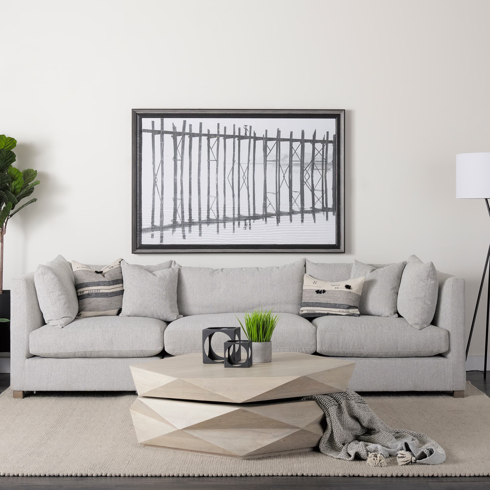 Arreto 48" Natural Solid Wood Hexagonal Storage Coffee Table — in a styled room