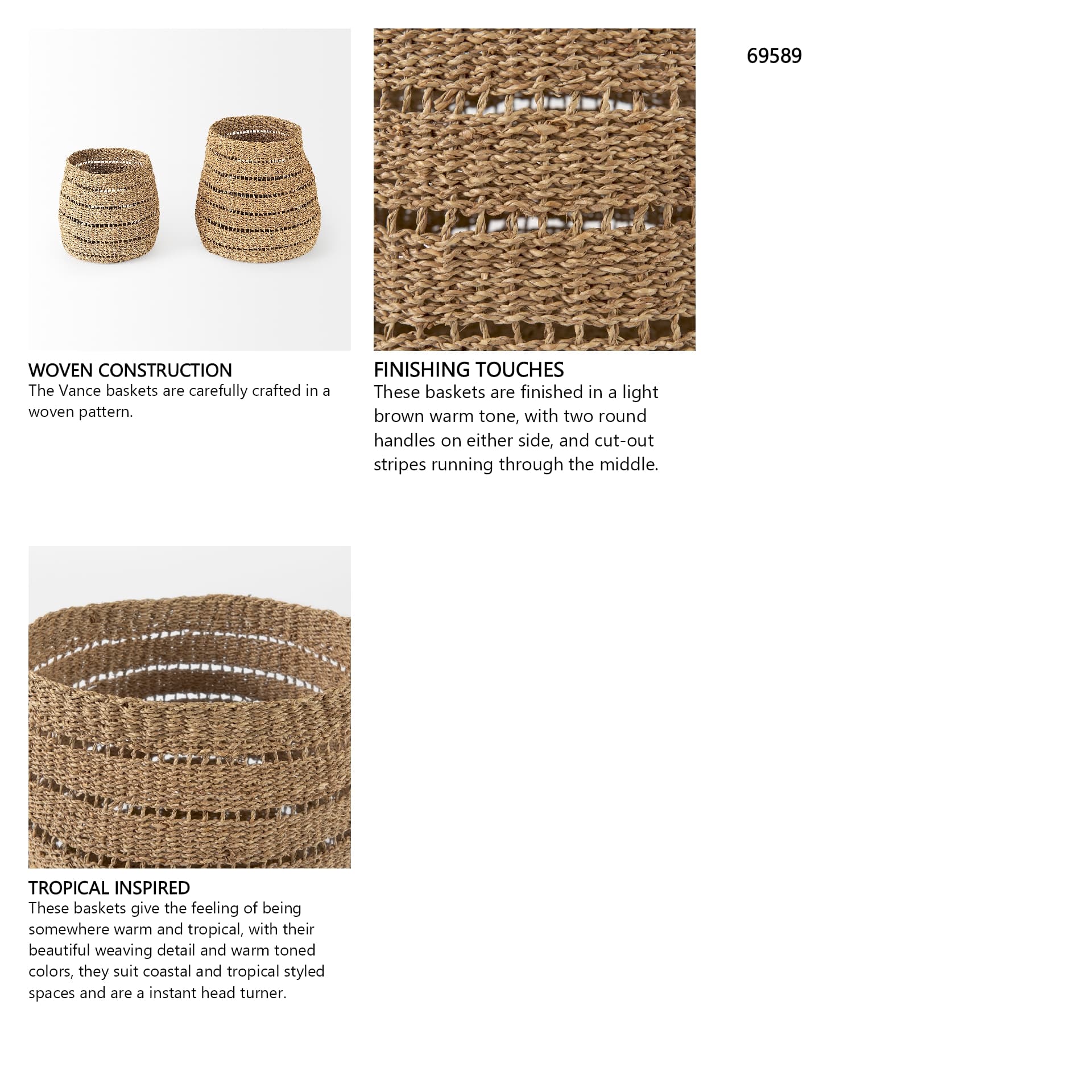 Hayes 17.7L x 17.7W x 11.8H (Set of 2) Medium Brown Seagrass Round Basket with Stripe Pattern — in a styled room