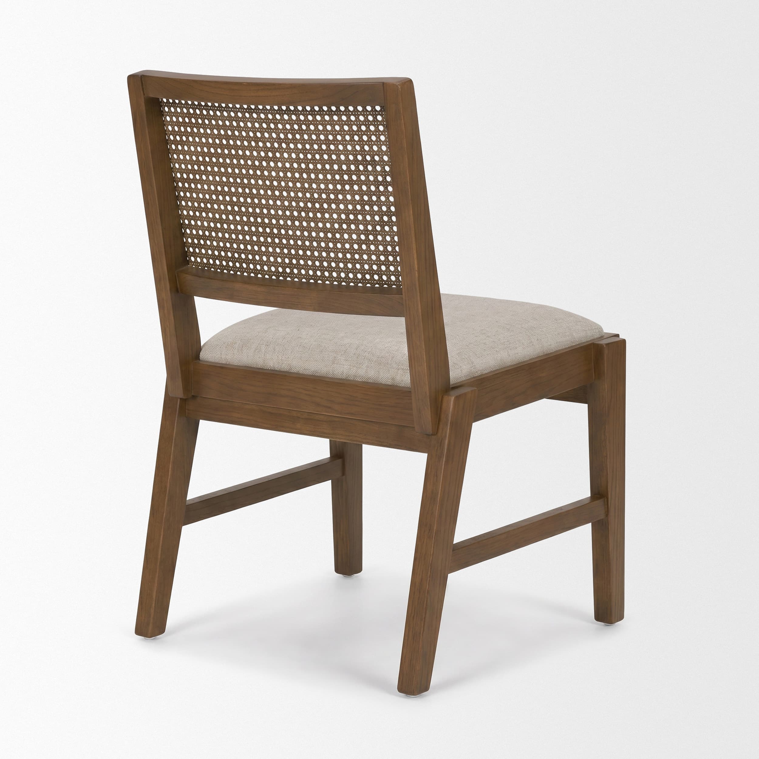 Reid Cane Back Dining Side Chair | Cream Fabric w/ Brown Wood — product photograph