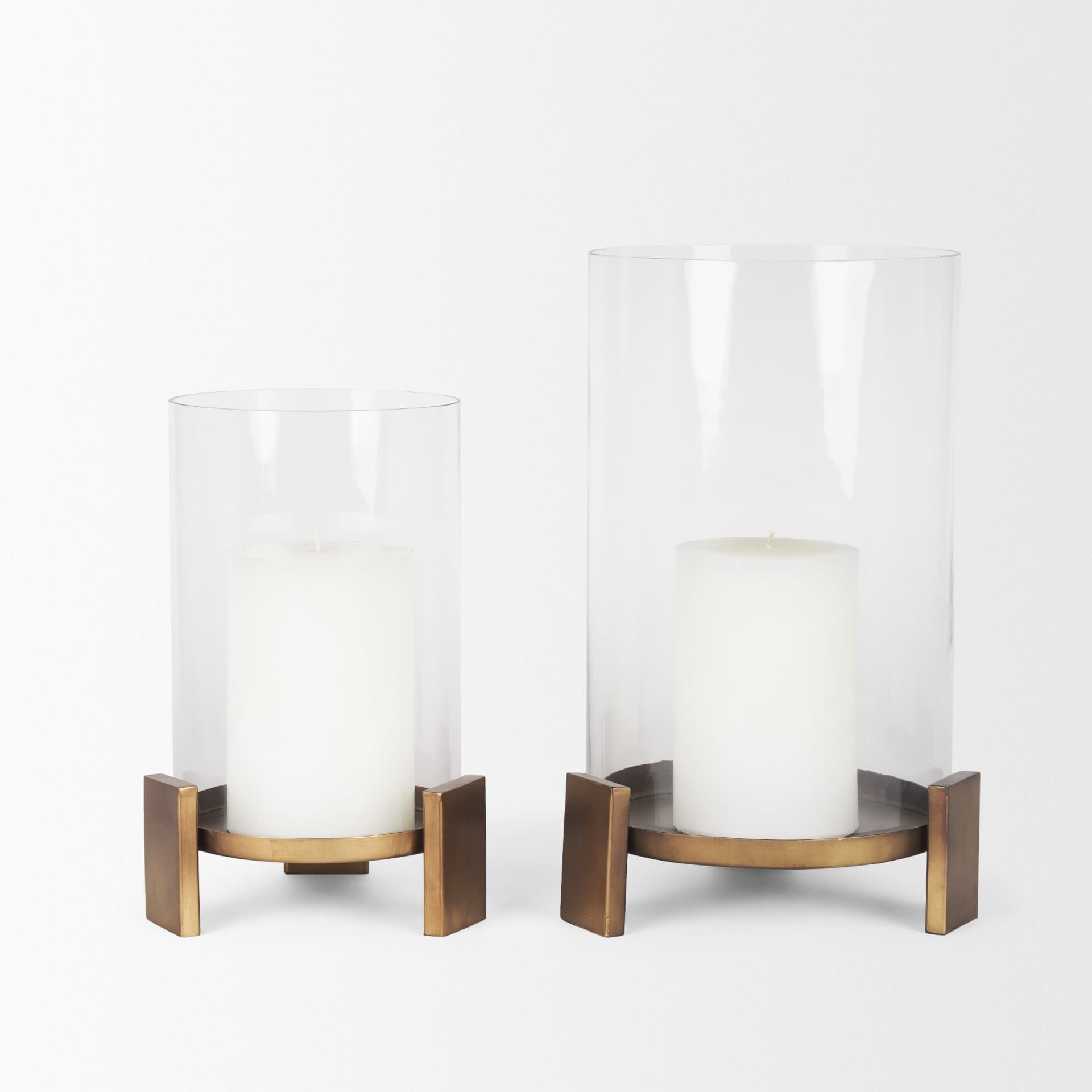 Price Large Antiqued Gold Metal w/ Glass Hurricane Candle Holder — product photograph