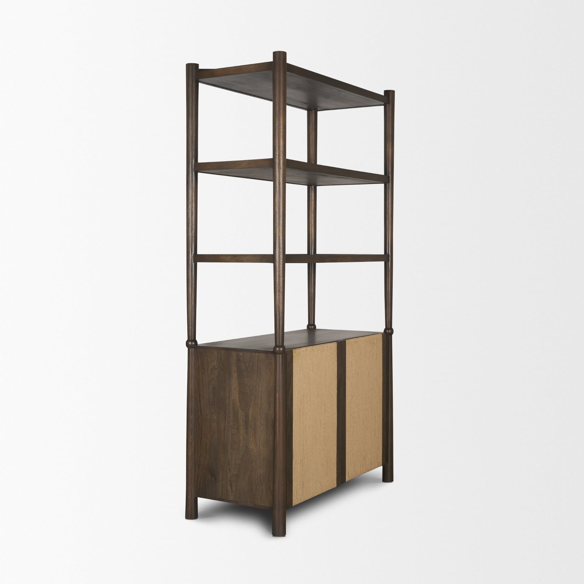 Bondi 2 Door Open Dark Brown Wood w/ Paper Rope Shelving Unit — product photograph