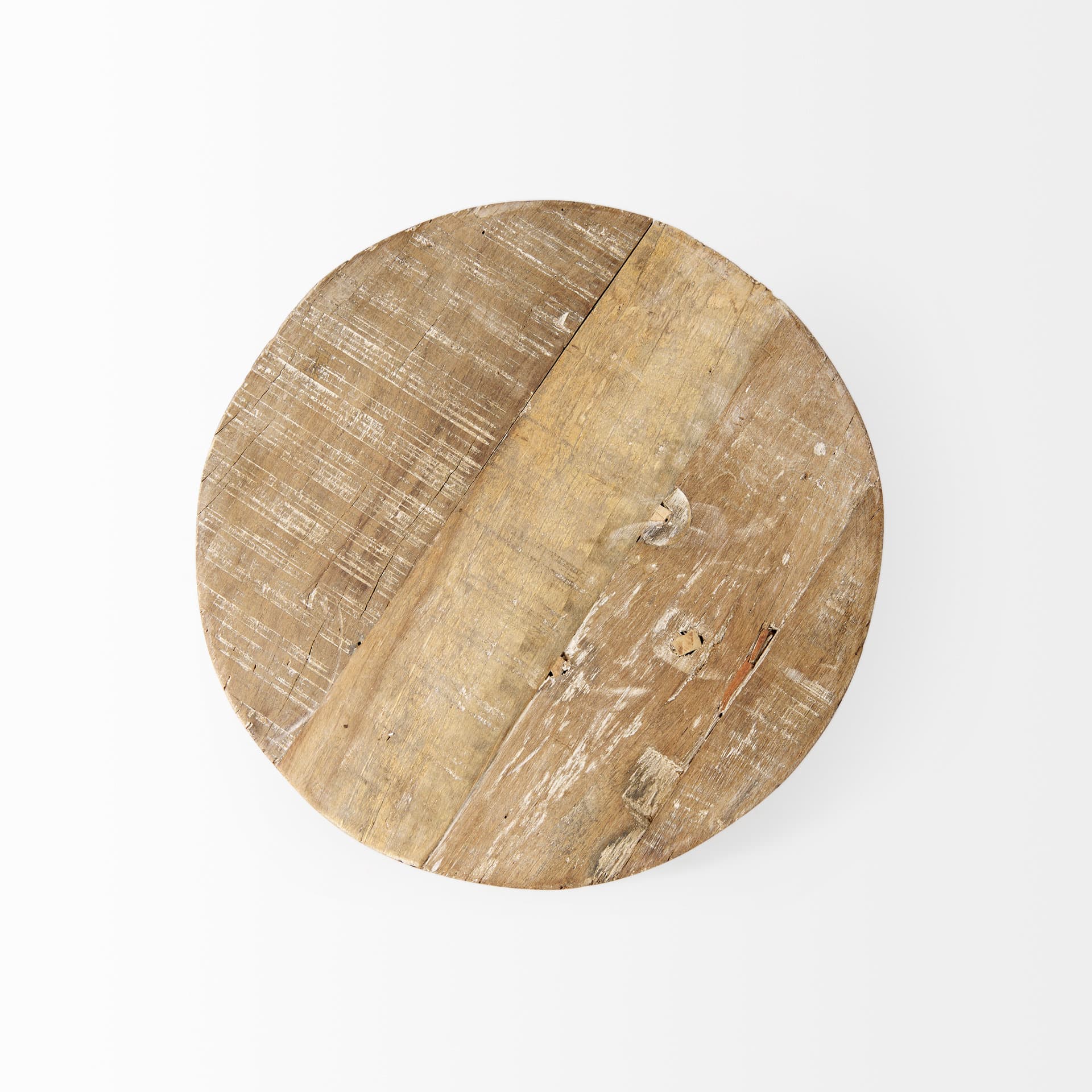 Cedric 15L x 15W x 4.5H Round Light Brown Wood w/ Black Metal Legs Decorative Display Stand — product photograph