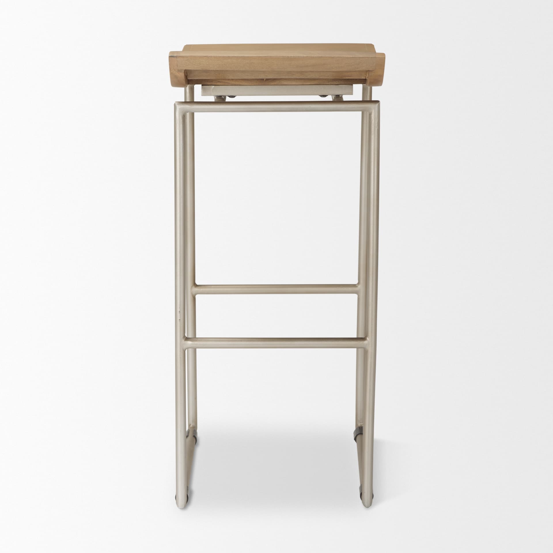 Givens Low Back 32in Seat Bar Stool | Brown Wood w/ Silver Metal — product photograph
