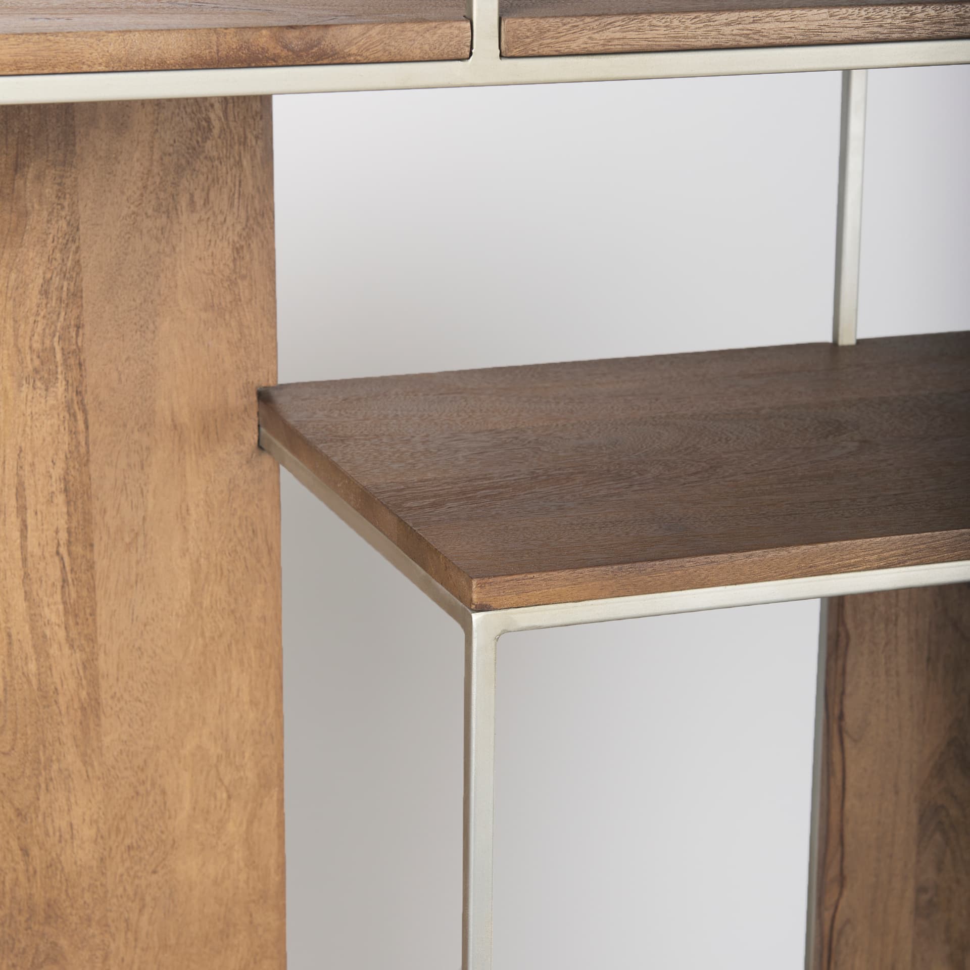 Morris III 47.25 X 15 X 75.5 Brown Wood and Silver Metal Frame 6 Shelf Shelving Unit — product photograph