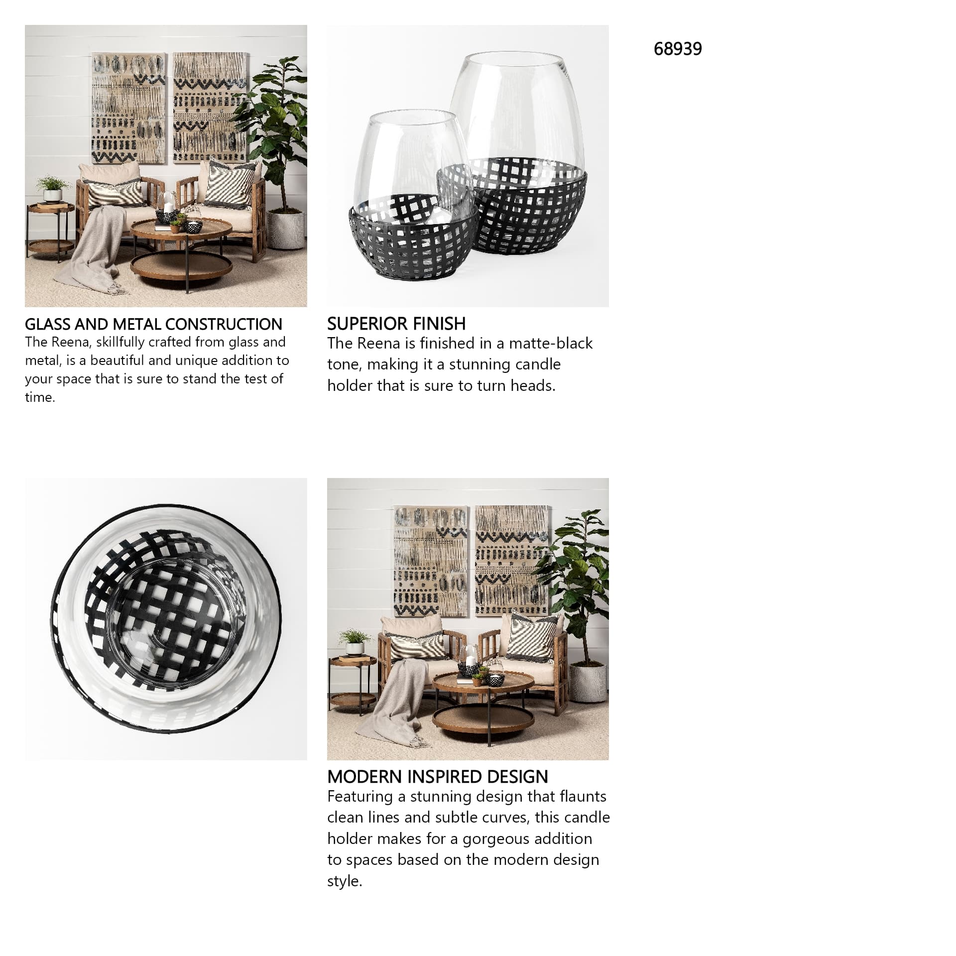 Reena II Large Black Woven Metal Base Table Candle Holder — in a styled room