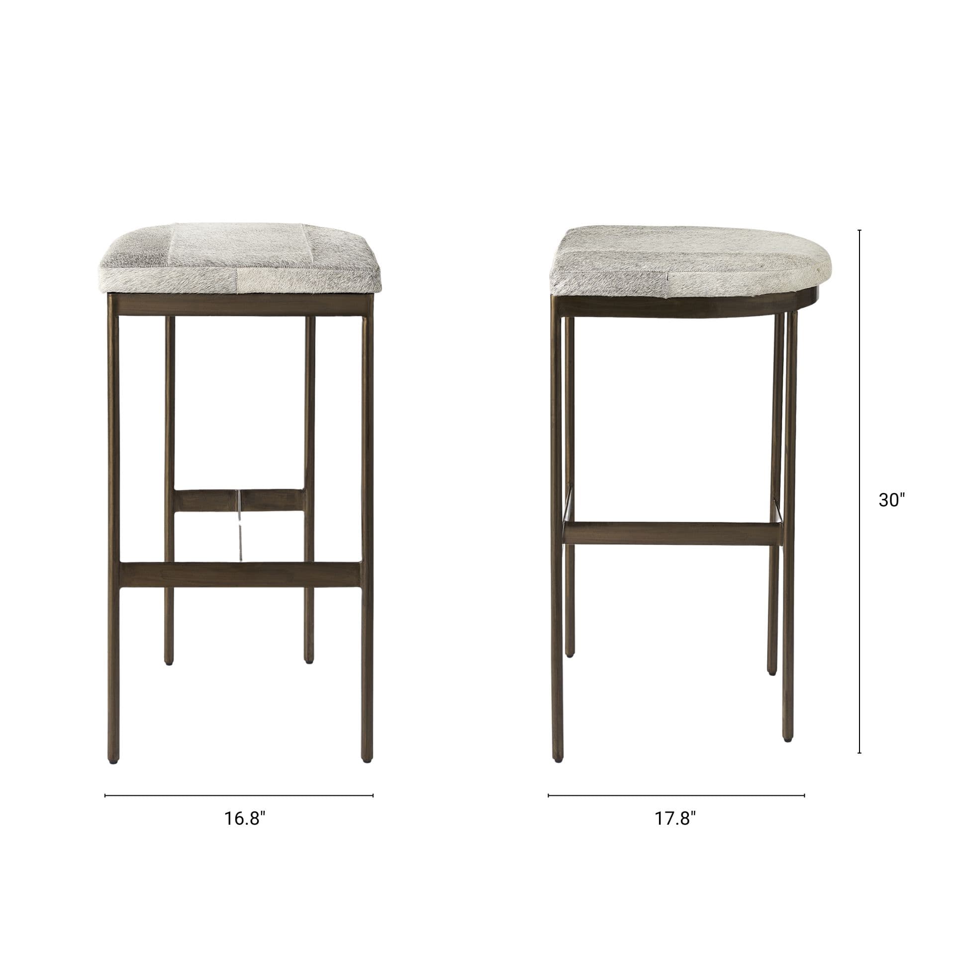 Millie Backless 30in Seat Bar Stool | Gray Hair-On-Hide w/ Gold Metal — product photograph