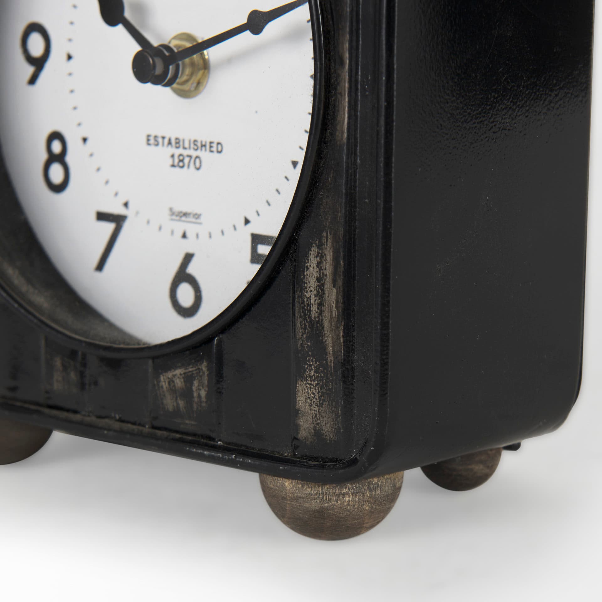 Karl 6.0L x 3.0W x 6.8H Rustic Black Iron Rounded Square Table Clock — product photograph