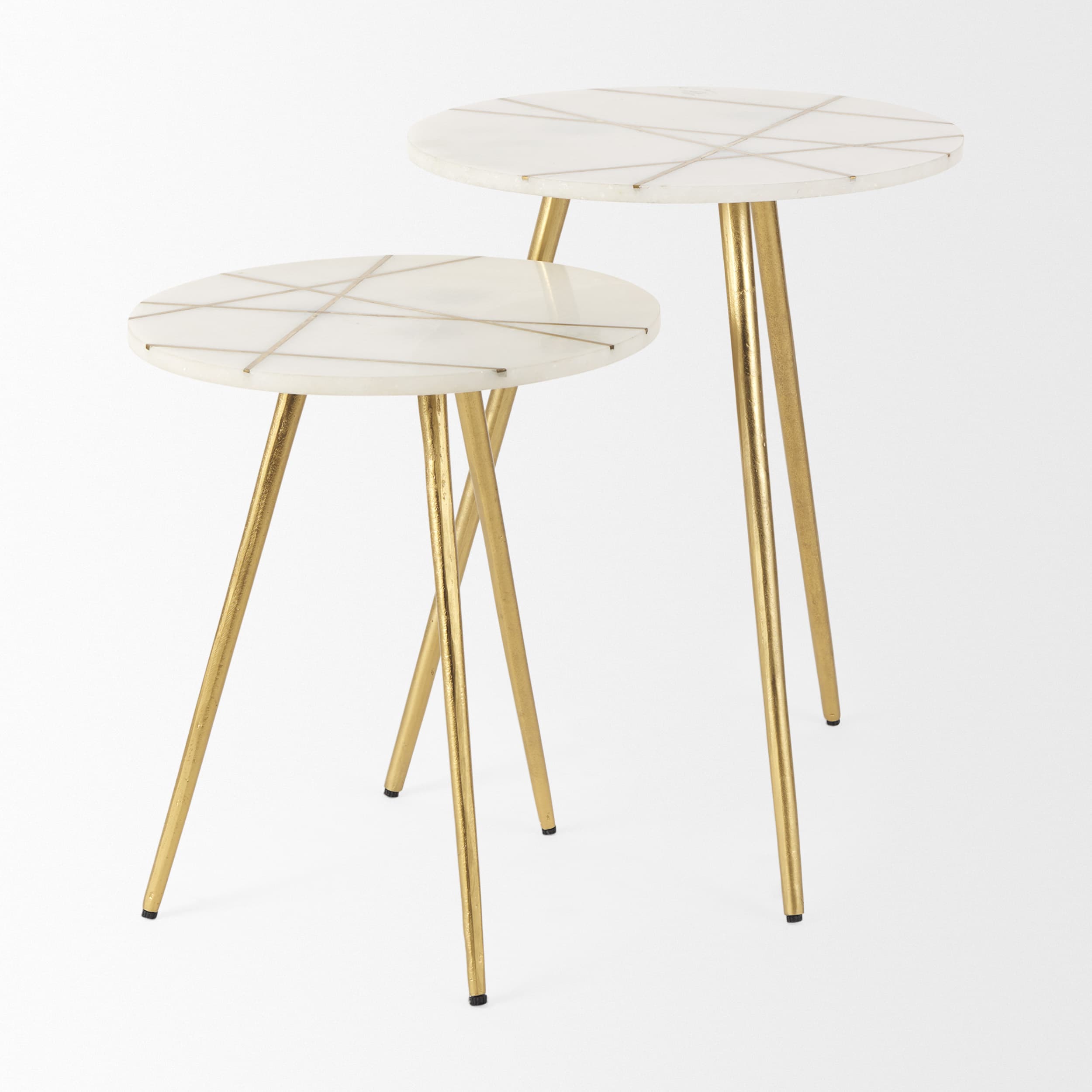 Vivienne 16.0L x 16.0W x 19.0H White Marble W/Antique Gold Metal Round Small Side Table — product photograph