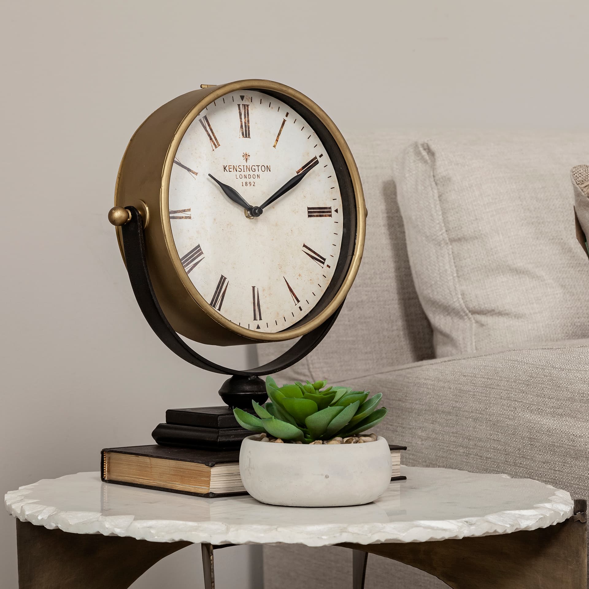 Houston Gold Metal Half Moon Base Table Clock — product photograph