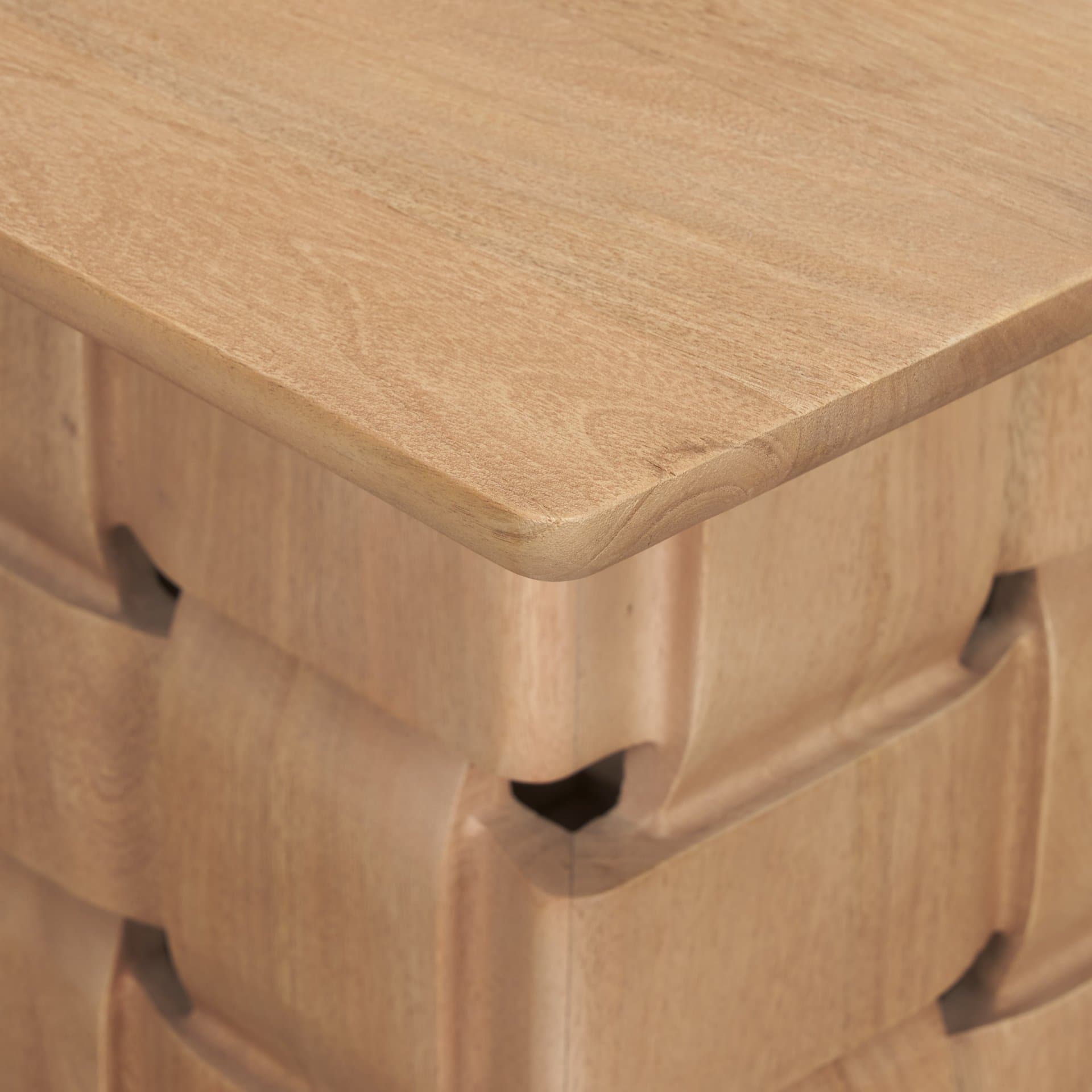 Trellyn Light Brown Wood w/ Carved Woven Base Square Accent Table — product photograph