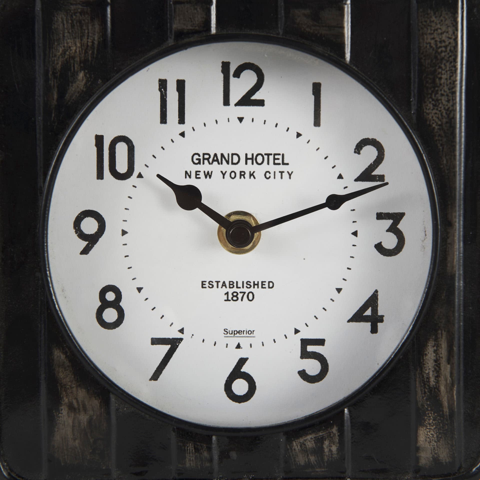 Karl 6.0L x 3.0W x 6.8H Rustic Black Iron Rounded Square Table Clock — product photograph