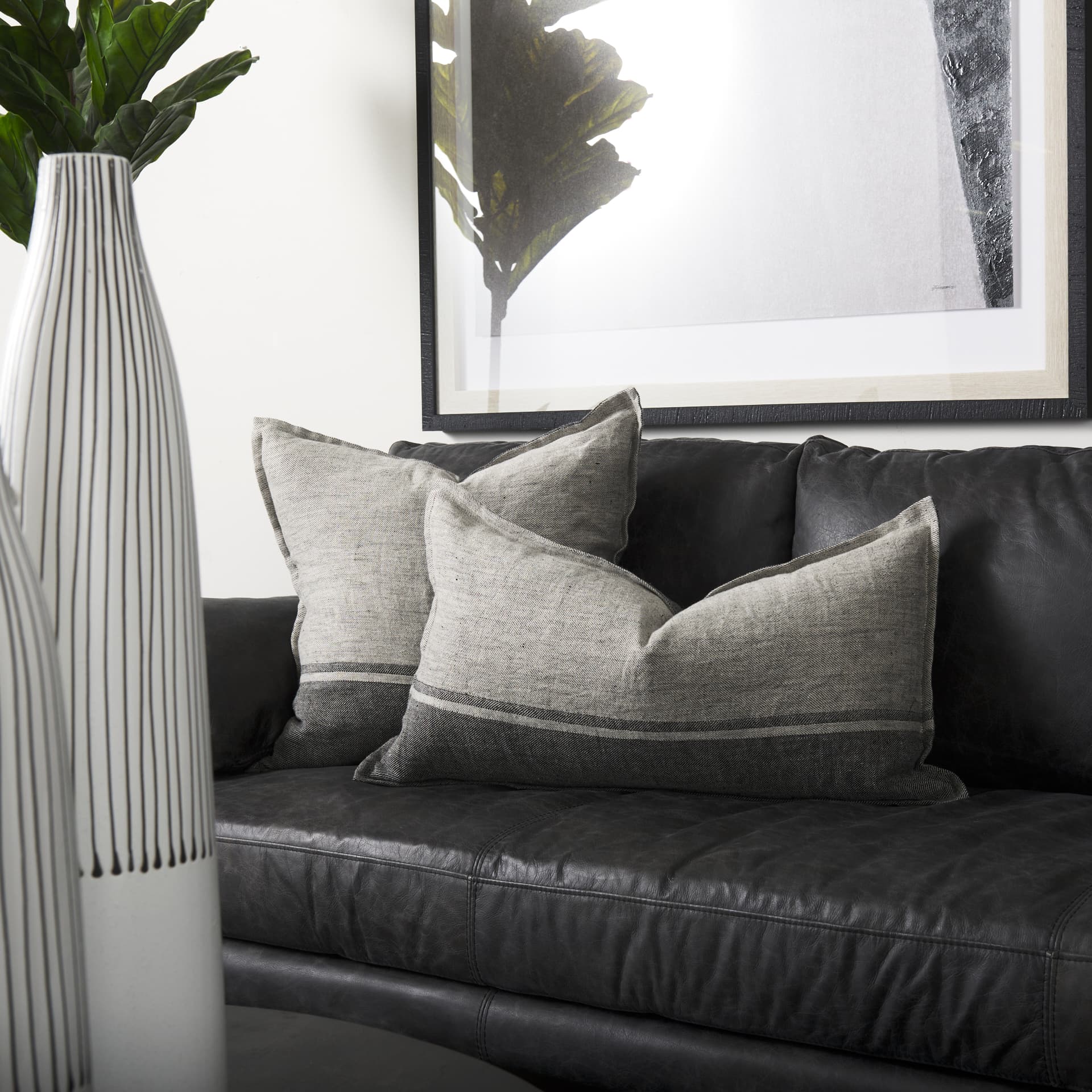 Zadie 20x20 Light Gray and Dark Gray Fabric Color Blocked Pillow Cover — product photograph