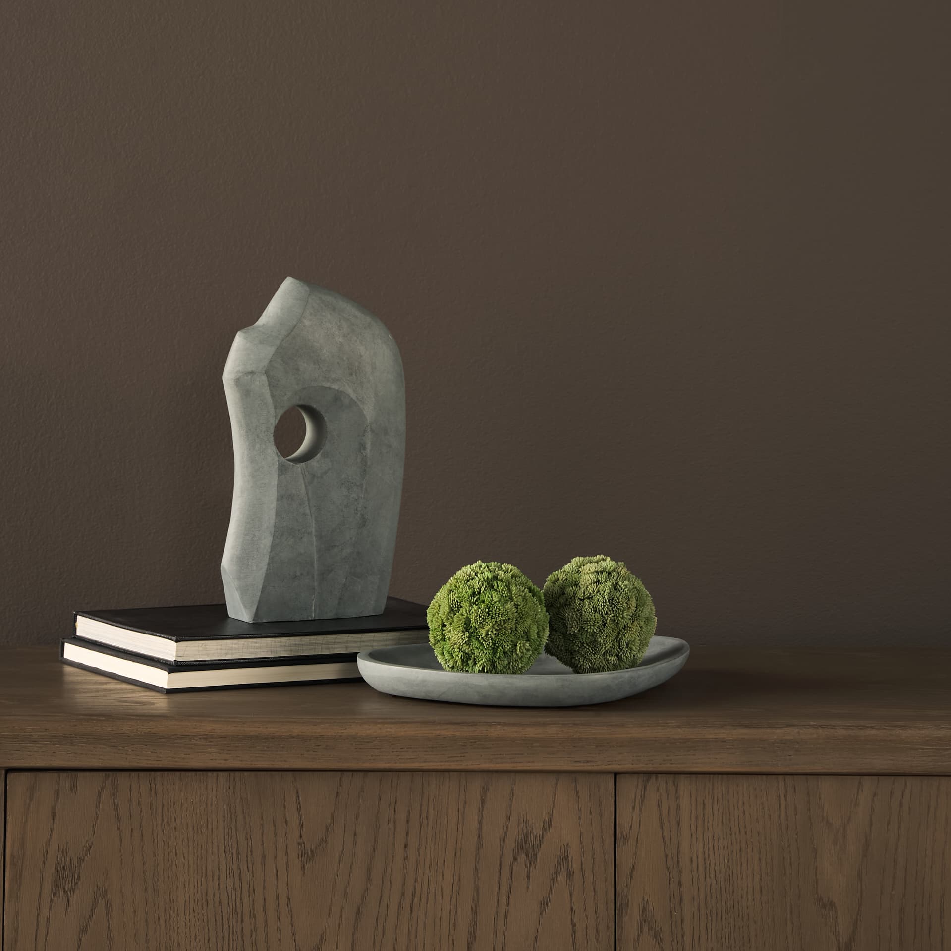 Carico Sculptural Gray Marble Decorative Object — in a styled room