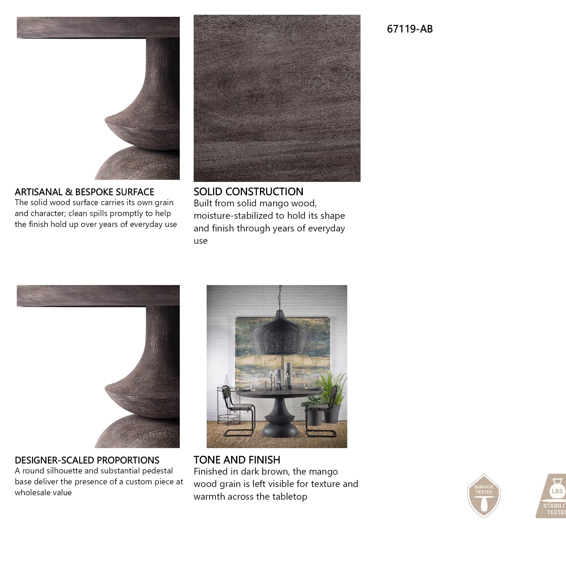 Crossman 60" Round Pedestal Dining Table | Modern | Dark Brown/Gray Wood | Seats 6 — in a styled room