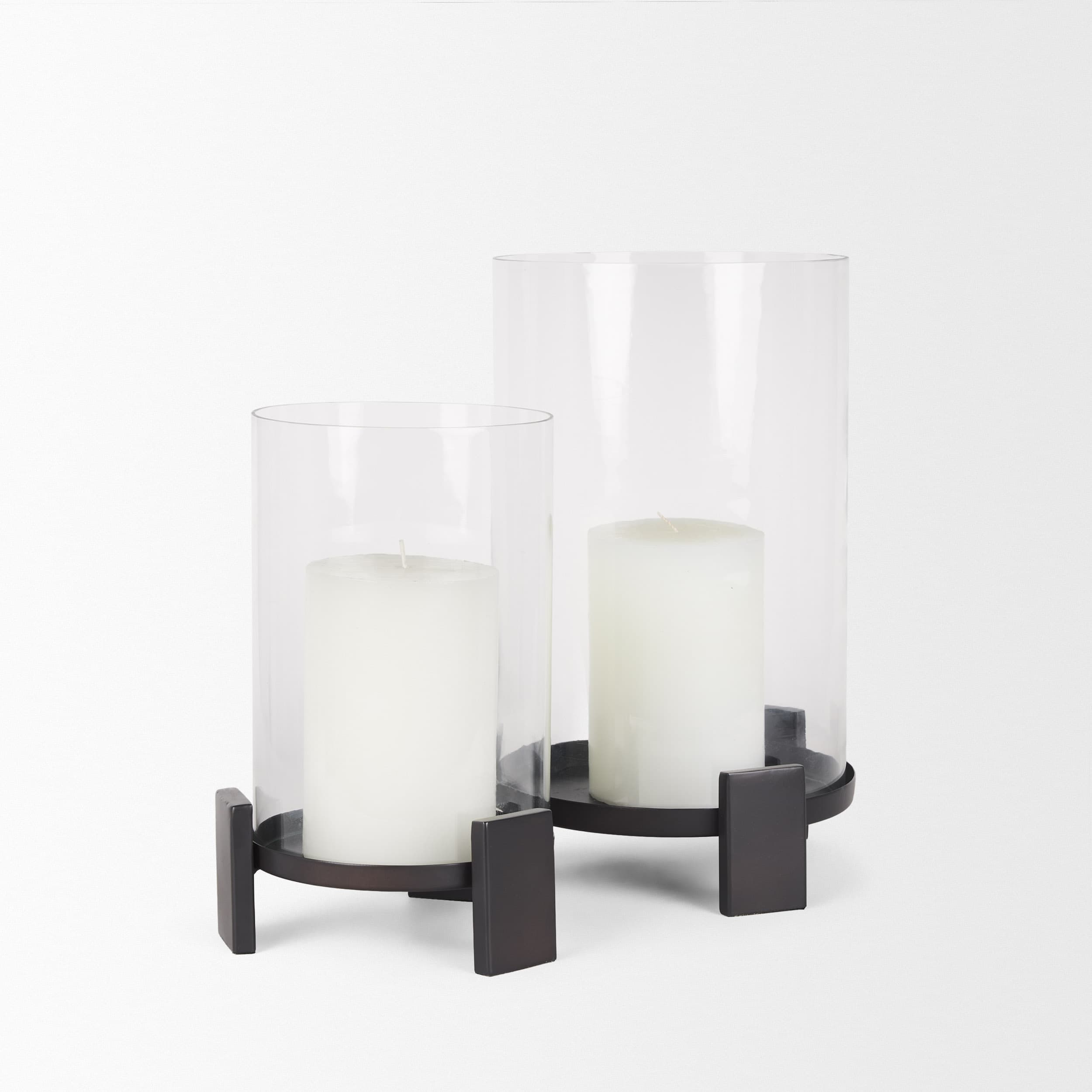 Price Large Matte Black-Brown Metal w/ Glass Hurricane Candle Holder — product photograph