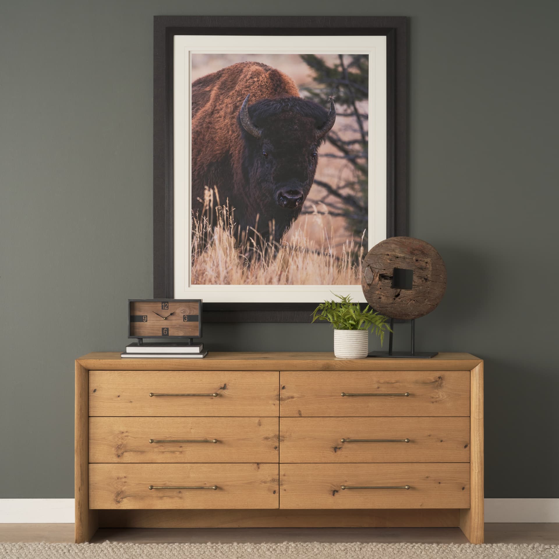 Harvey 13.0L x 4.5W x 8.1H Black Metal and Wood Rectangular Table Clock — product photograph