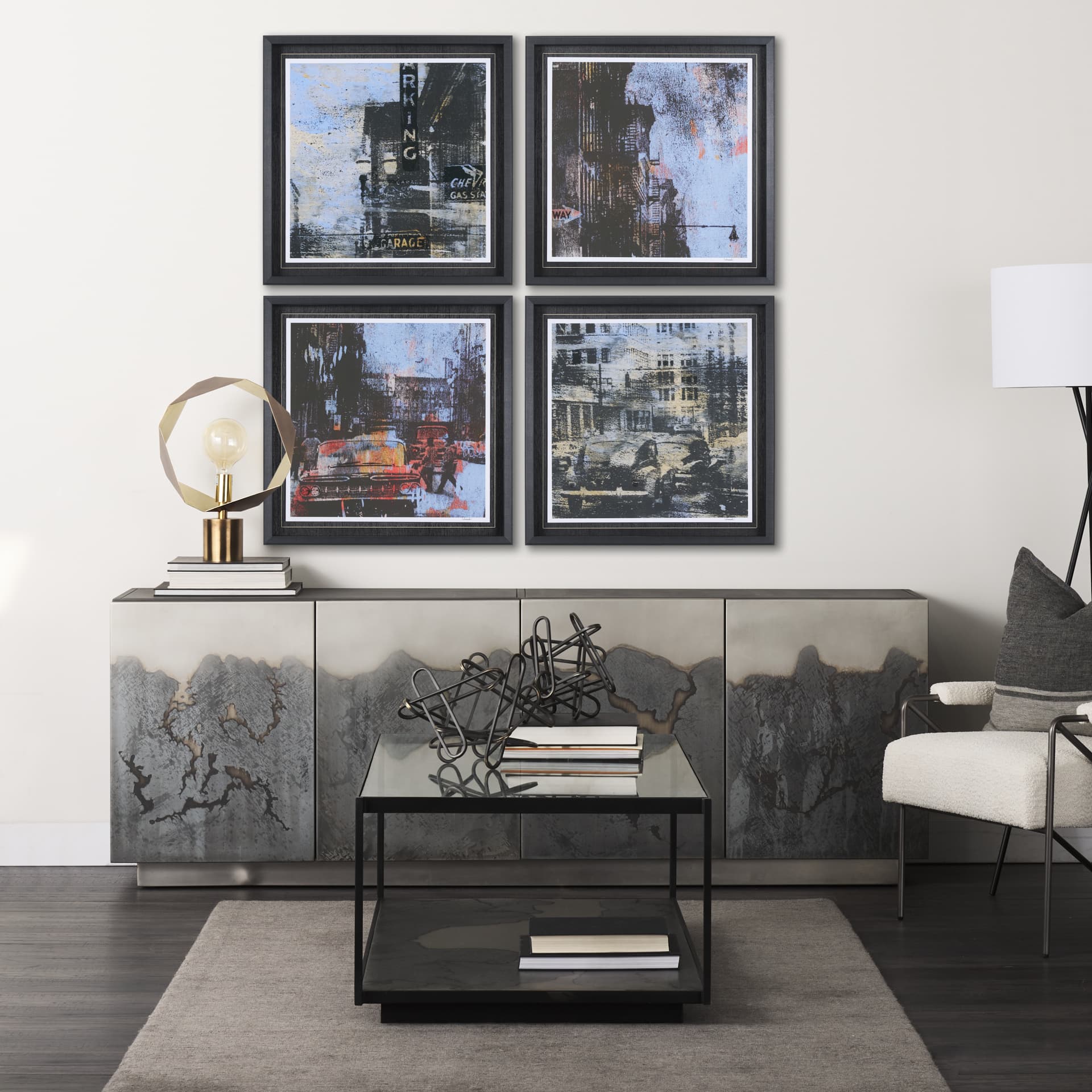 City Vibe II by Mercana Studio a Hand Embellished Textured Framed Art Print Matted under Glass — in a styled room